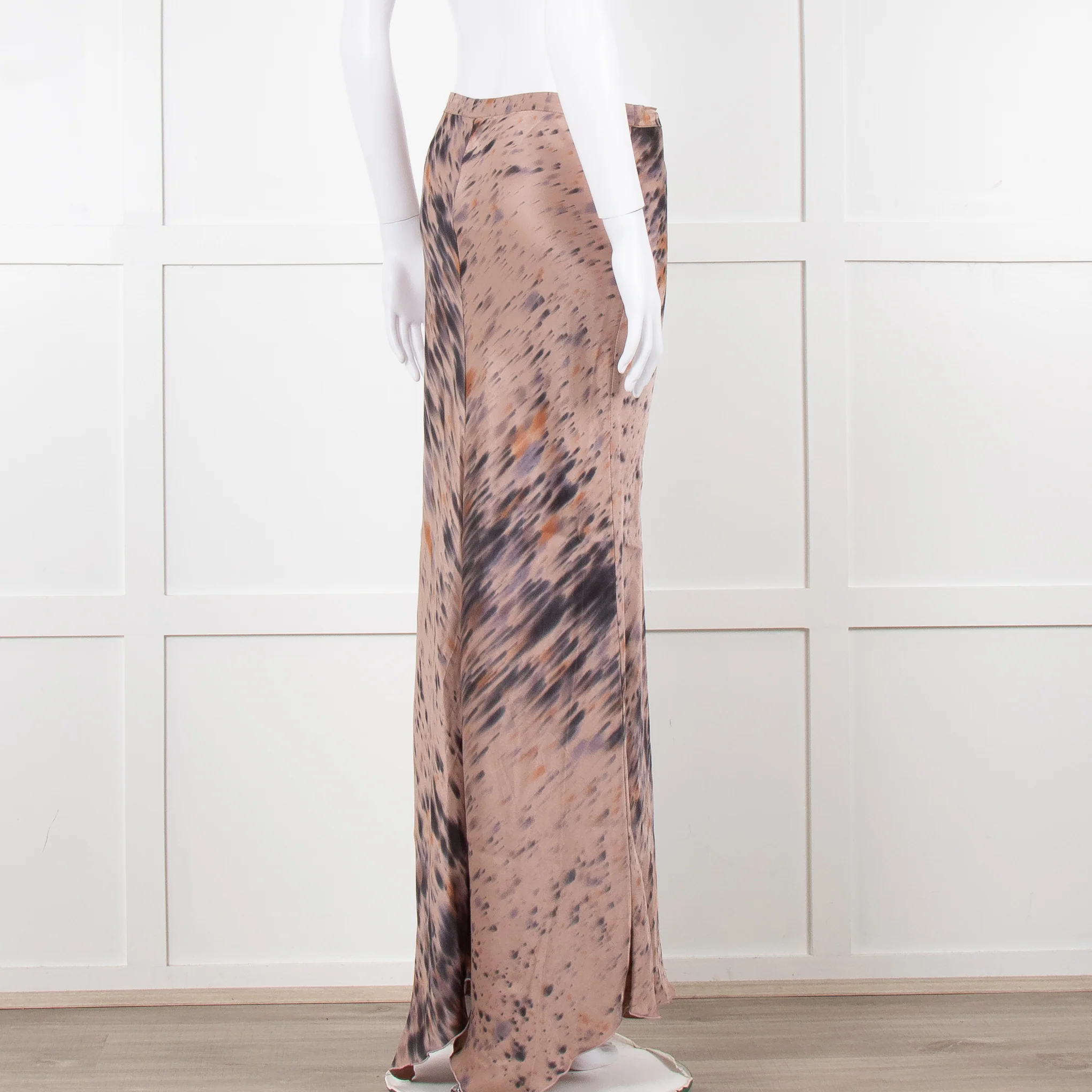 Rabens Saloner Taupe Tie Dye Splatter Bias Cut Maxi Skirt - Image 6