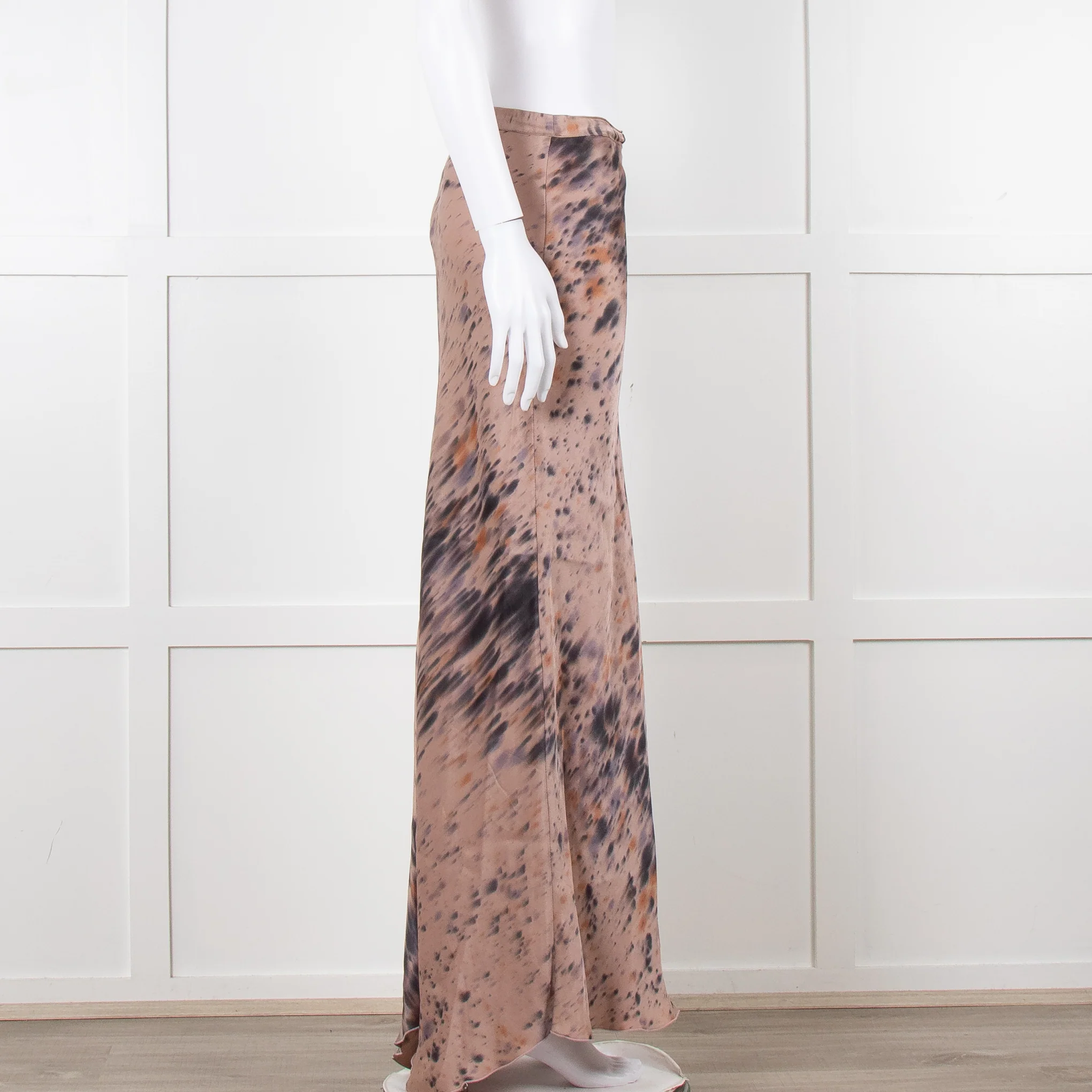 Rabens Saloner Taupe Tie Dye Splatter Bias Cut Maxi Skirt - Image 7