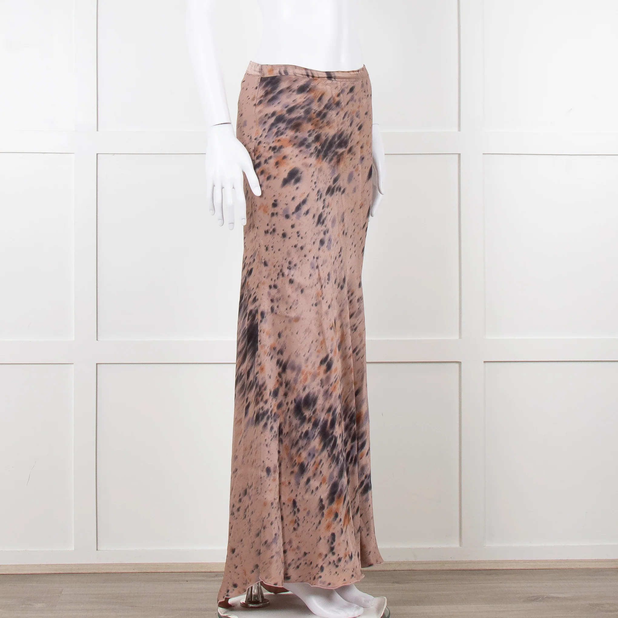 Rabens Saloner Taupe Tie Dye Splatter Bias Cut Maxi Skirt - Image 8
