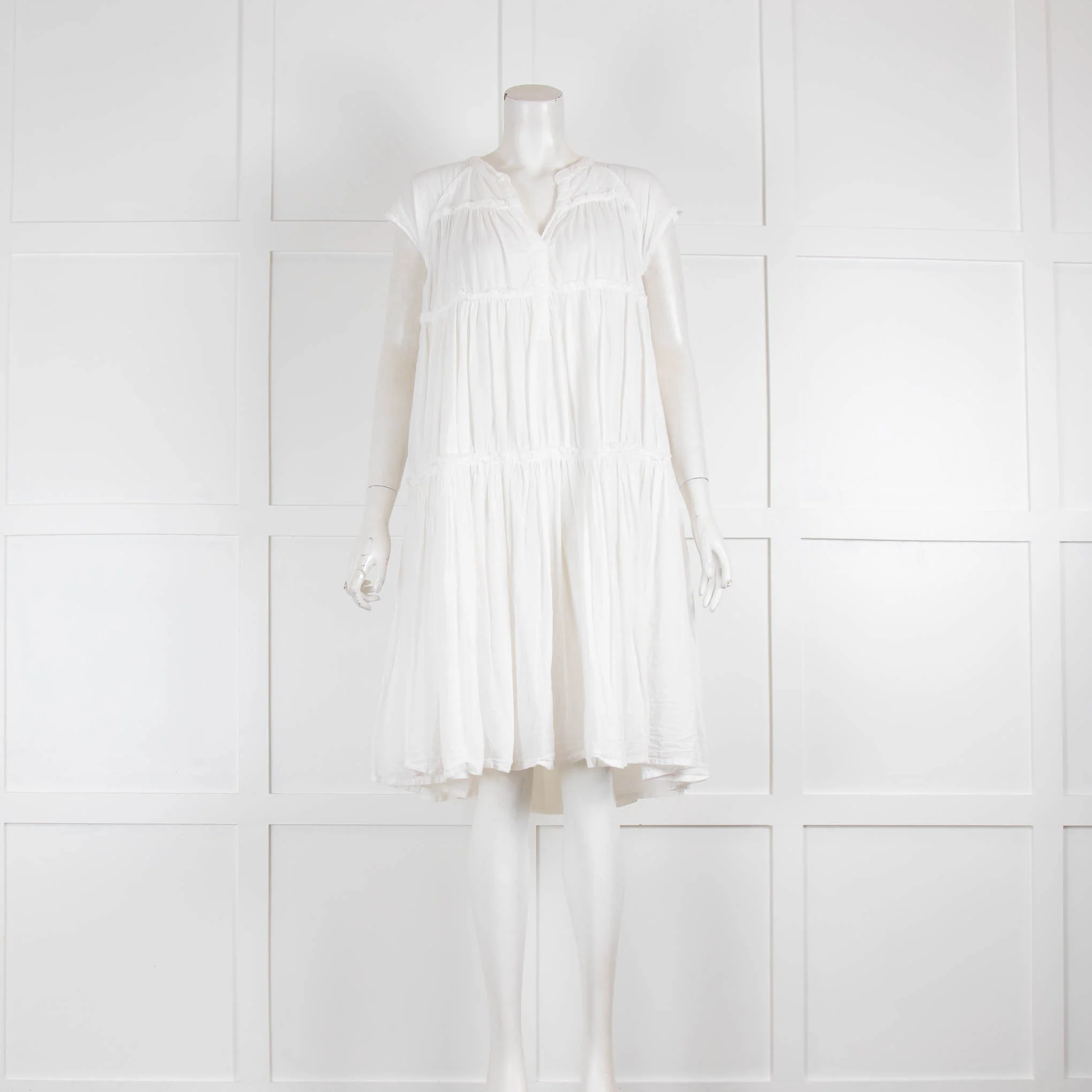 Rabens Saloner White Cotton Tiered Dress