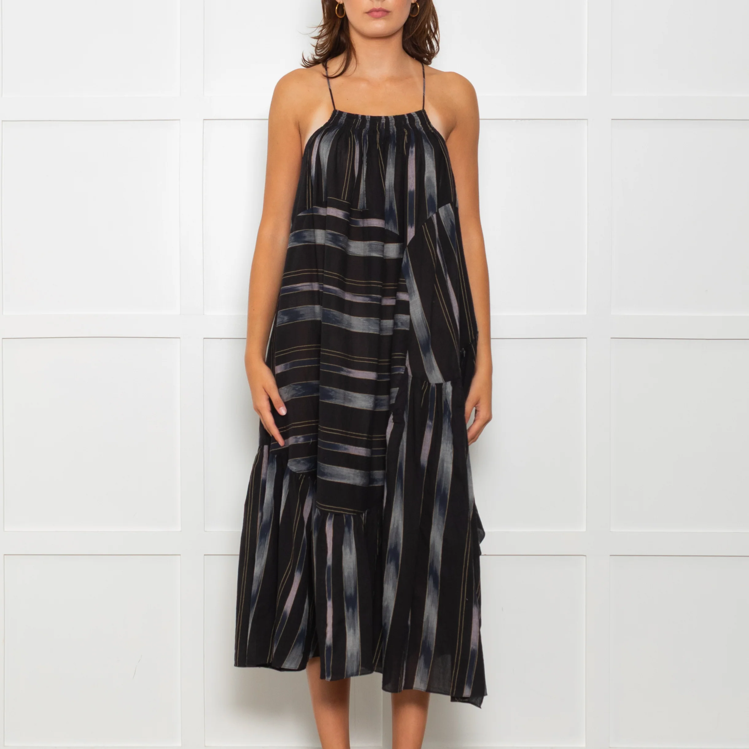 Rachel Comey Black Sundress With Blue Stripes And Tiered Hem - Image 2