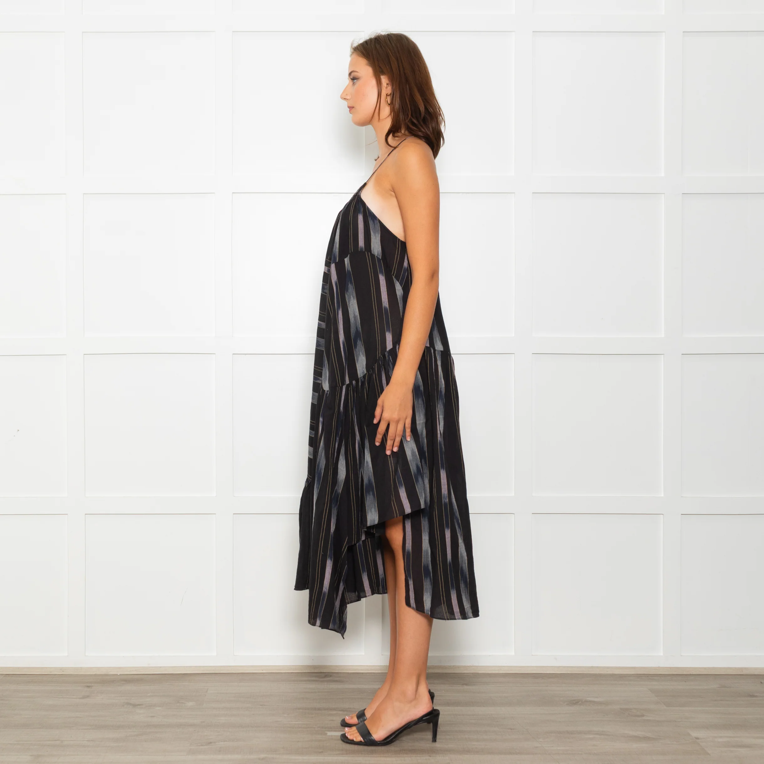 Rachel Comey Black Sundress With Blue Stripes And Tiered Hem - Image 4