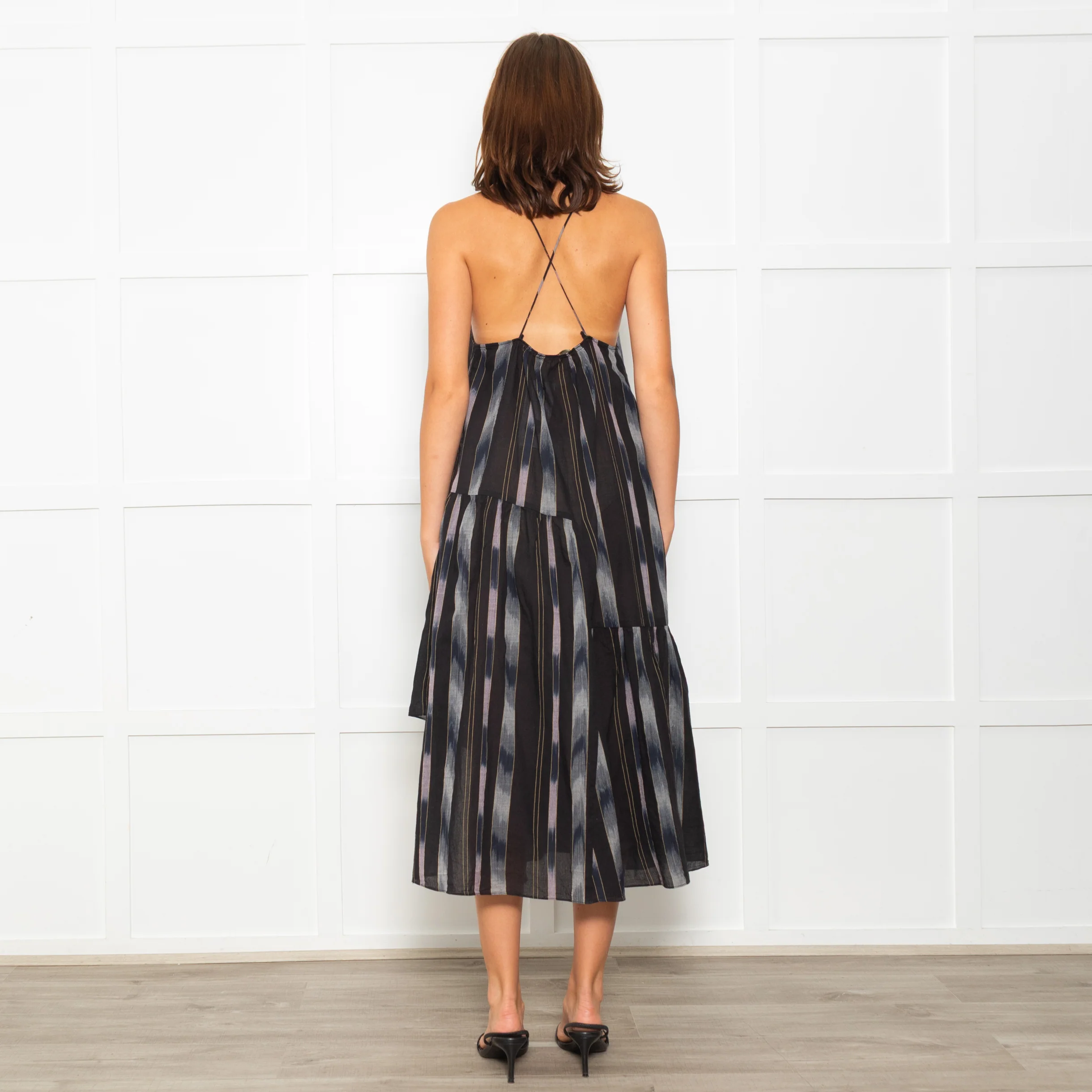 Rachel Comey Black Sundress With Blue Stripes And Tiered Hem - Image 5