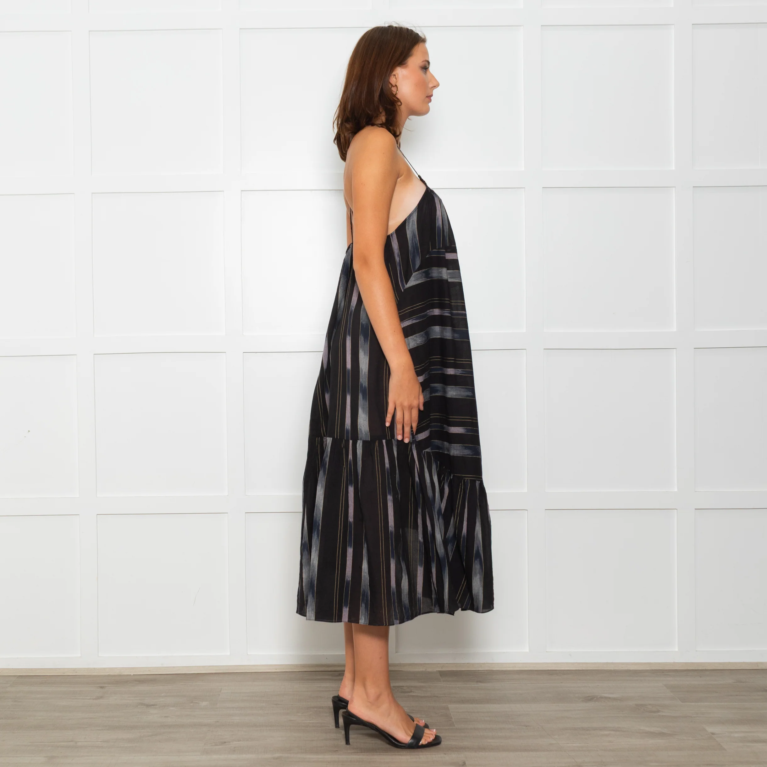Rachel Comey Black Sundress With Blue Stripes And Tiered Hem - Image 6