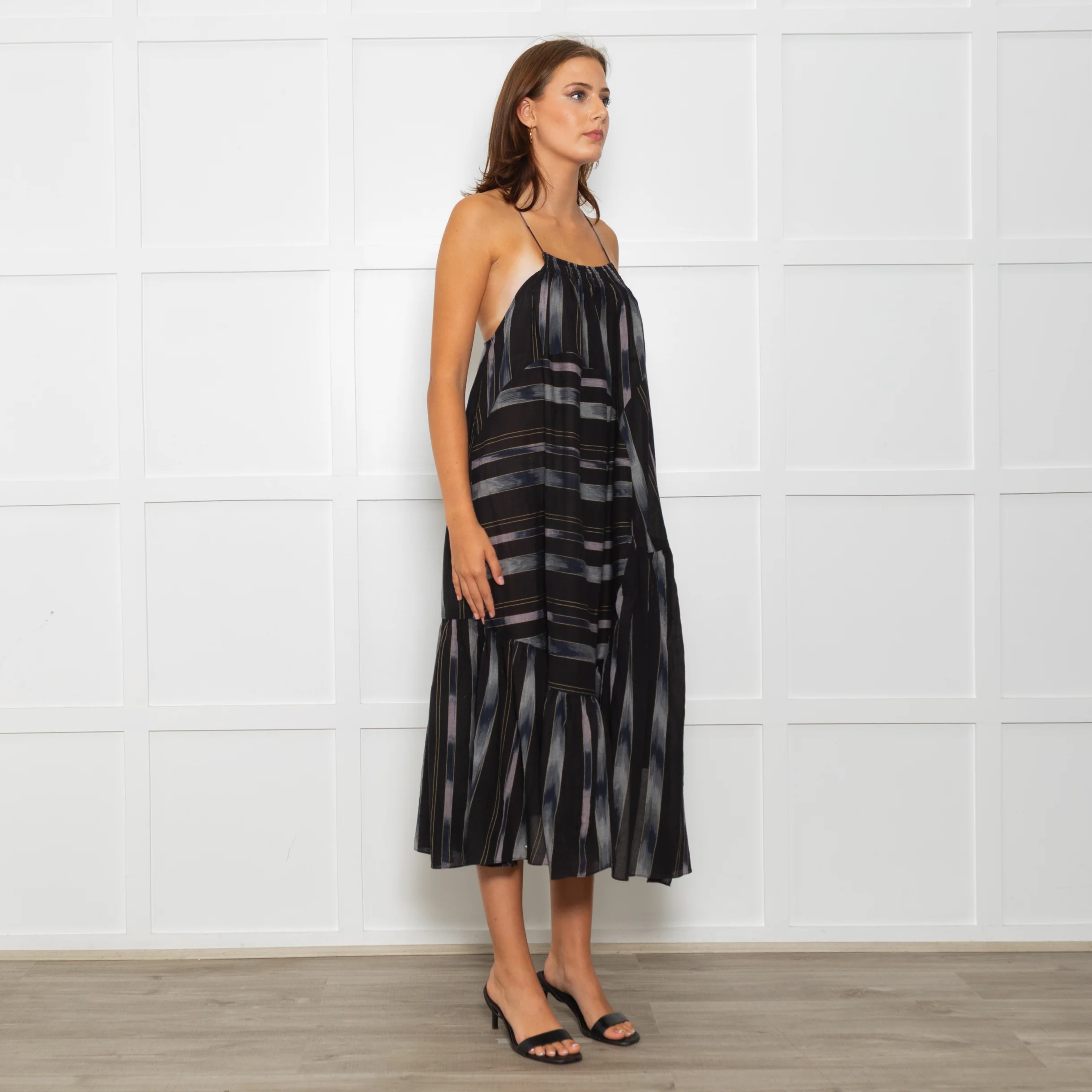 Rachel Comey Black Sundress With Blue Stripes And Tiered Hem - Image 7
