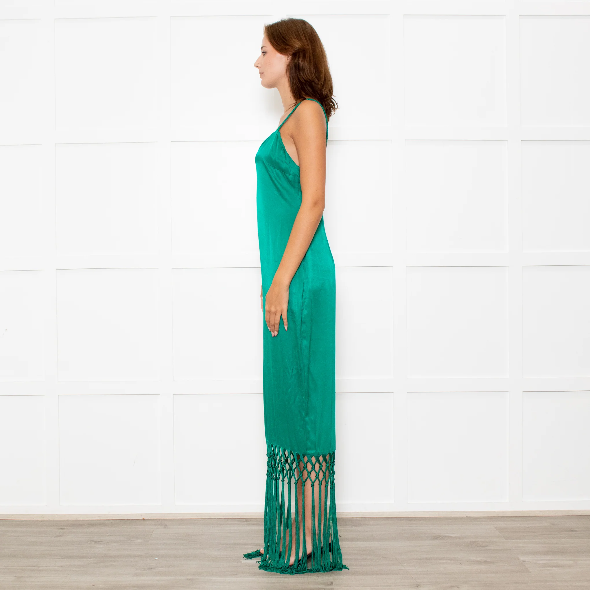 Rachel Zoe Green Sleeveless Tassels Silky Dress - Image 4