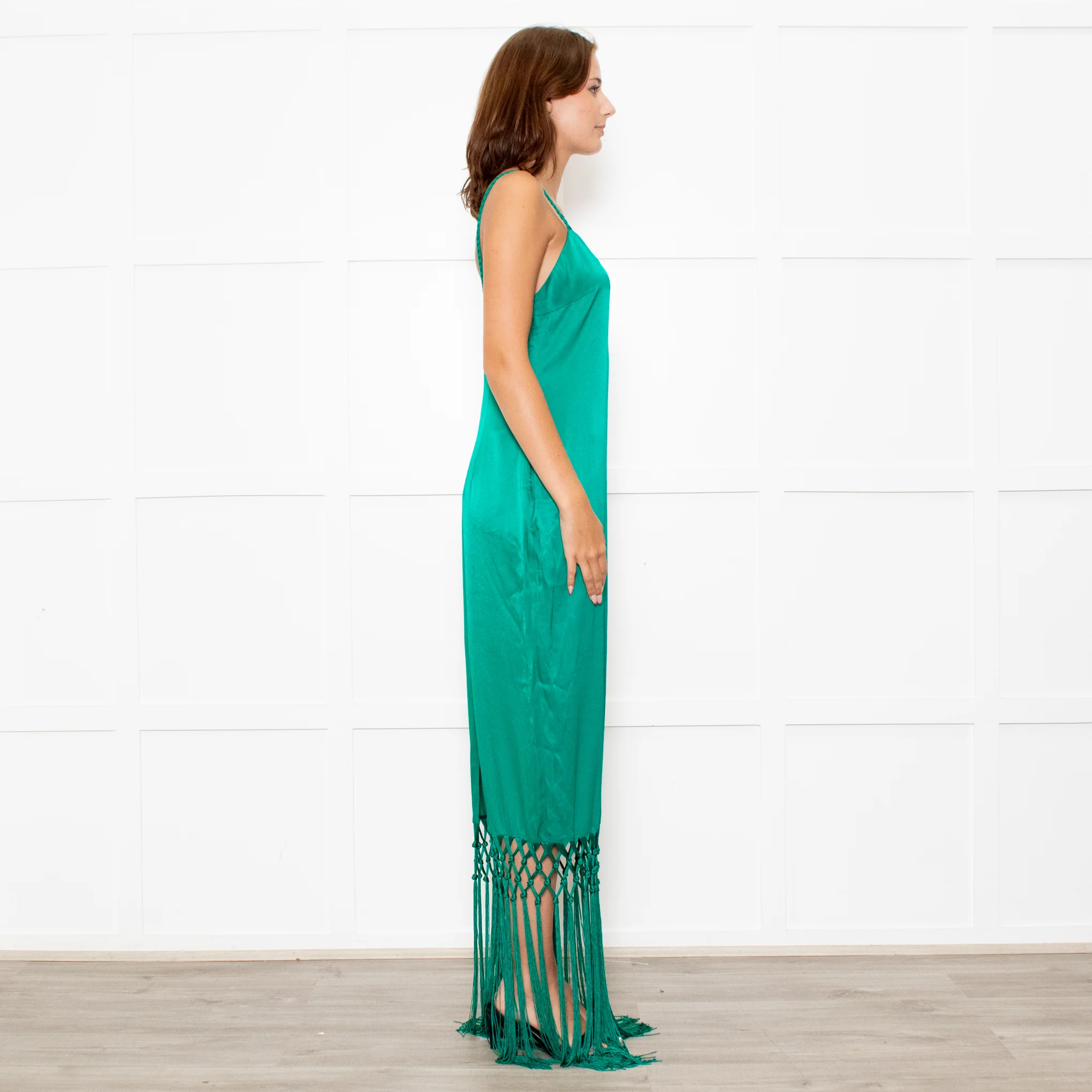 Rachel Zoe Green Sleeveless Tassels Silky Dress - Image 6