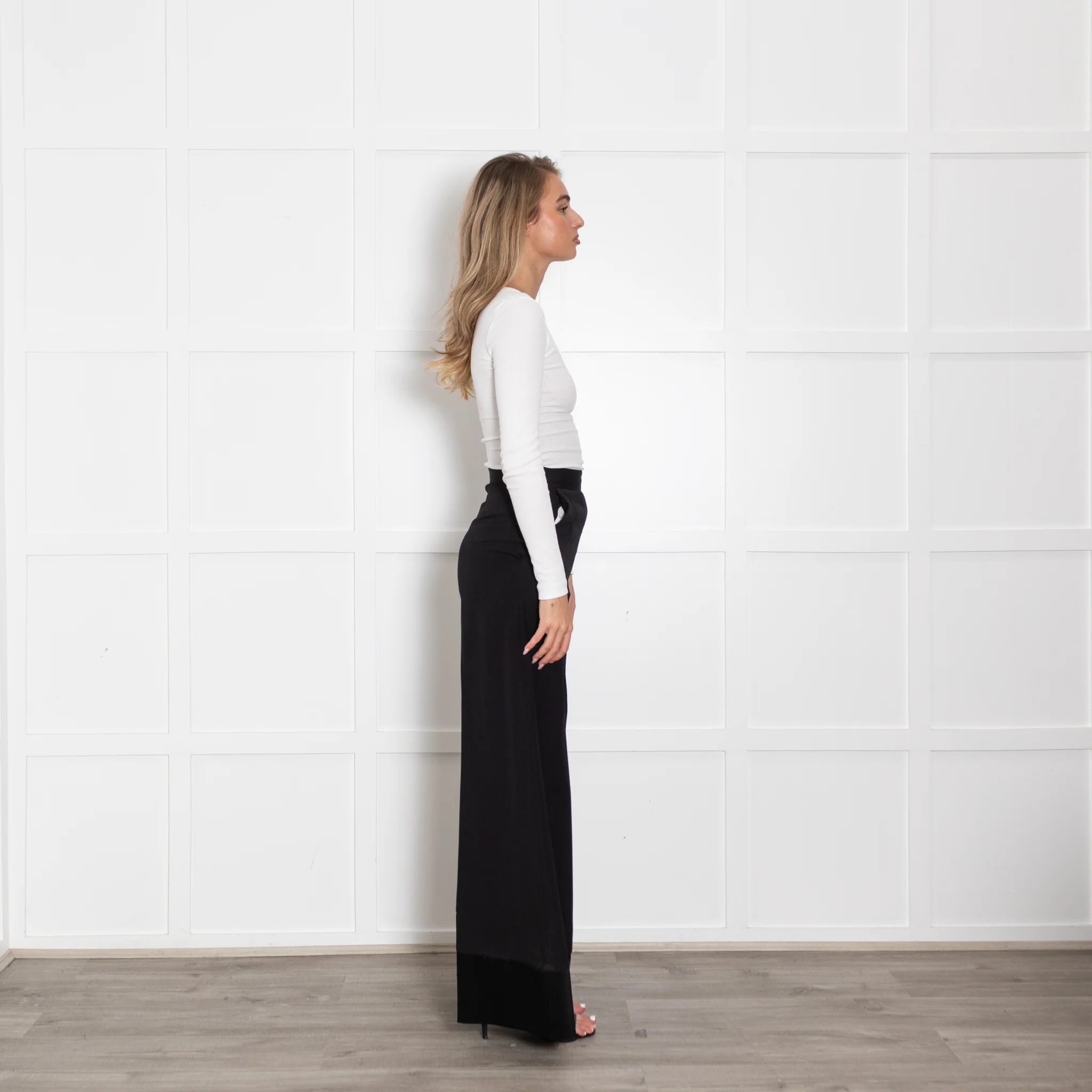 Racil Black Satin Trim High Waisted Flared Trousers - Image 6
