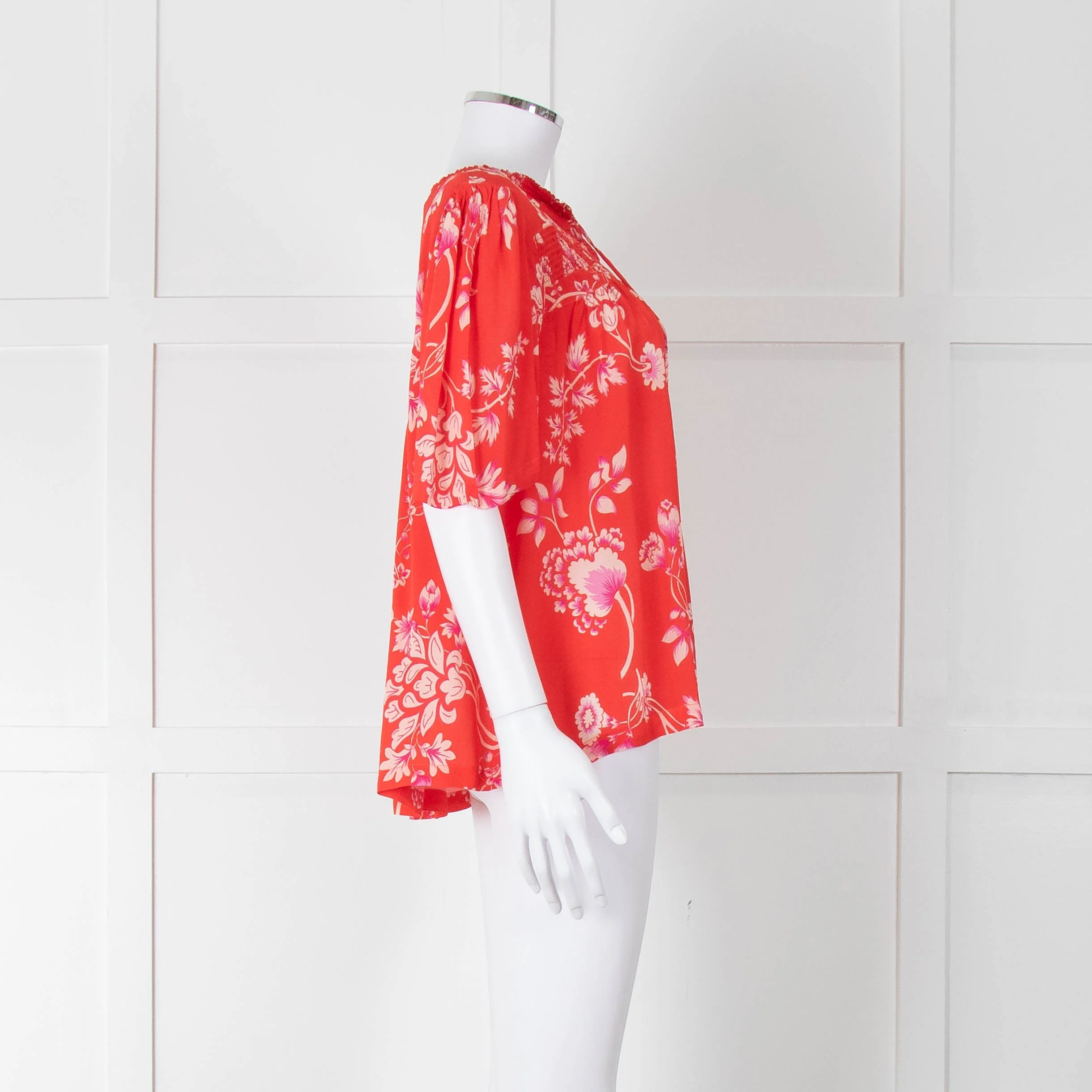 Rae Feather Red Patterned Short Sleeve Top With Ties - Image 3