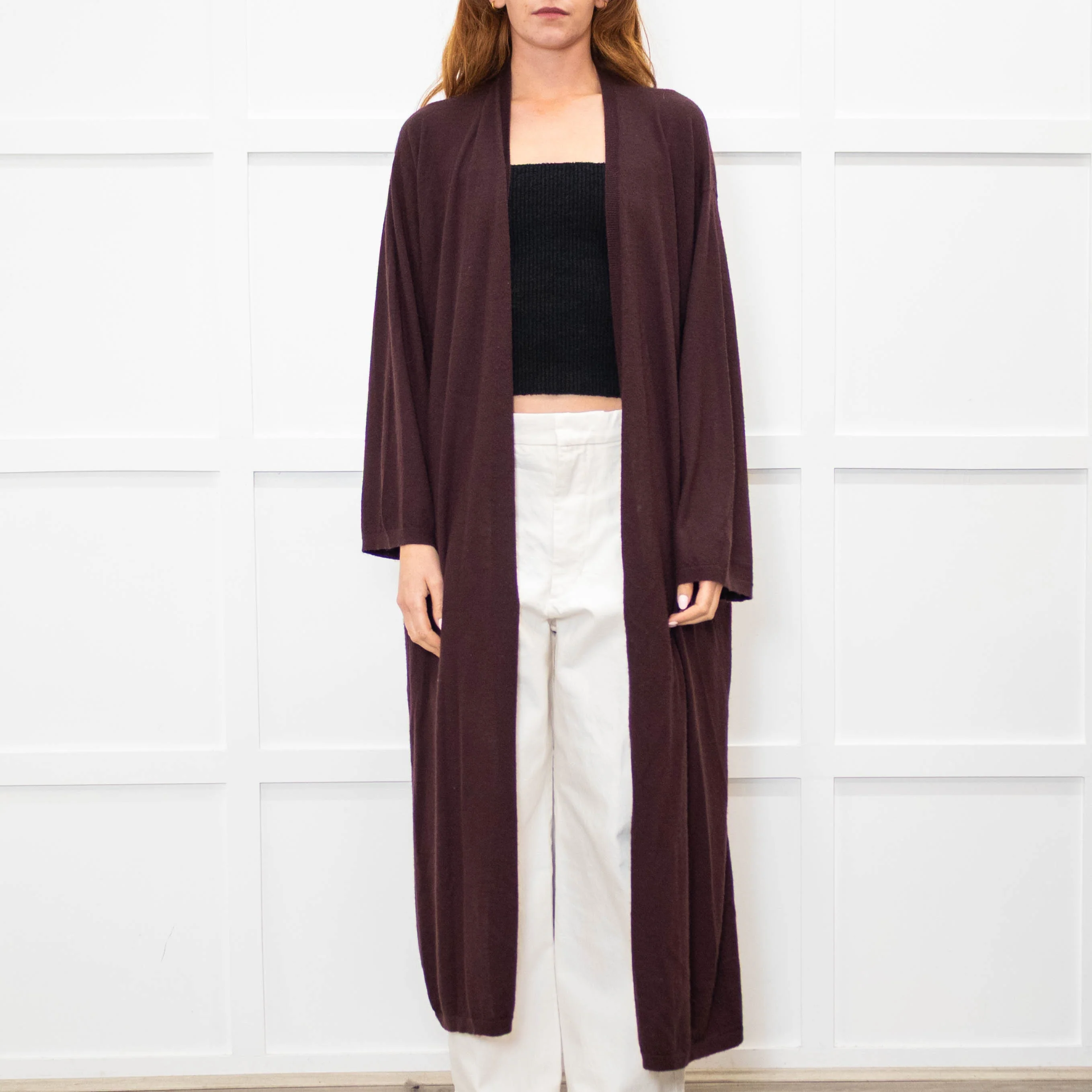 Raey Aubergine Brown Cashmere Fine Knit Long Cardigan - Image 2