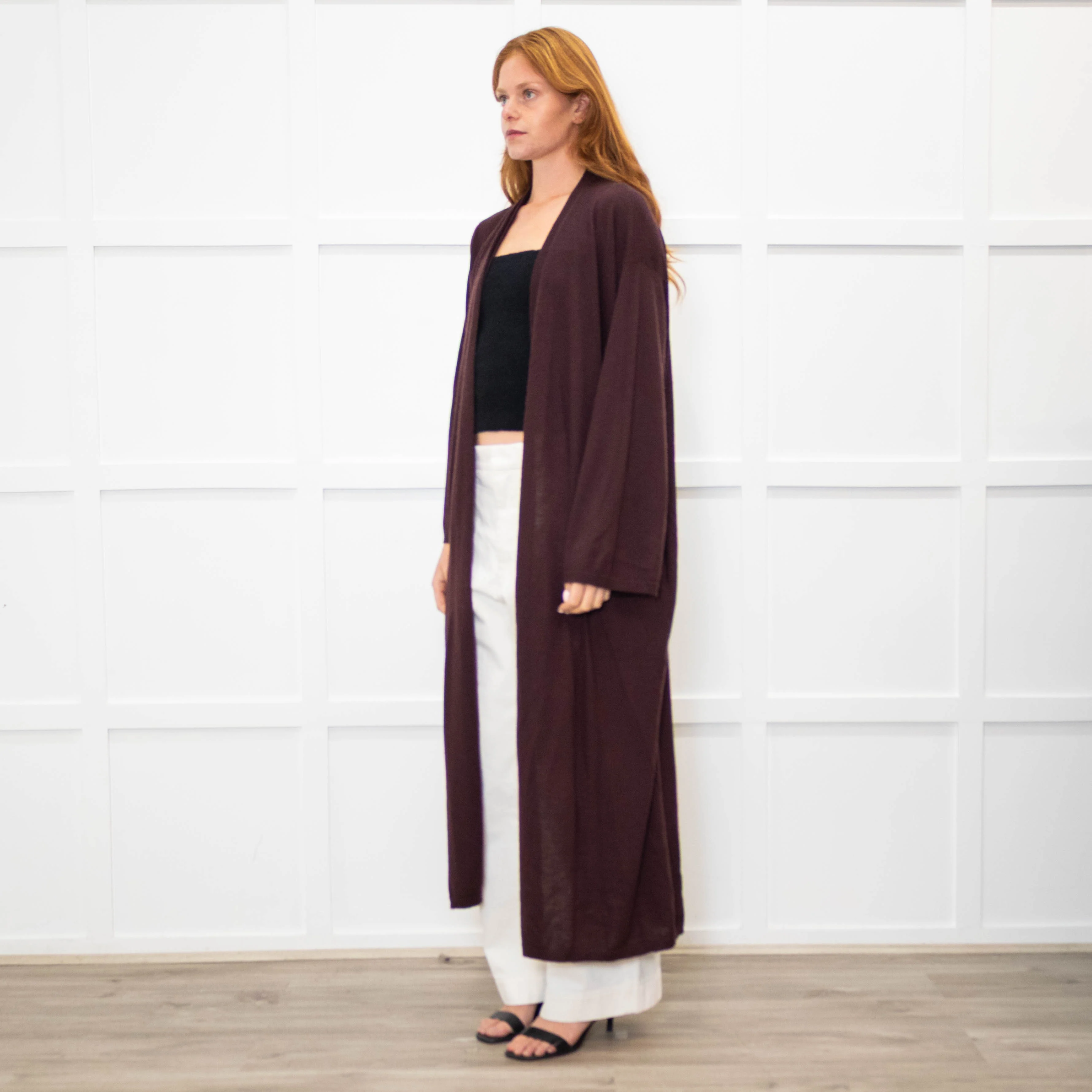 Raey Aubergine Brown Cashmere Fine Knit Long Cardigan - Image 3
