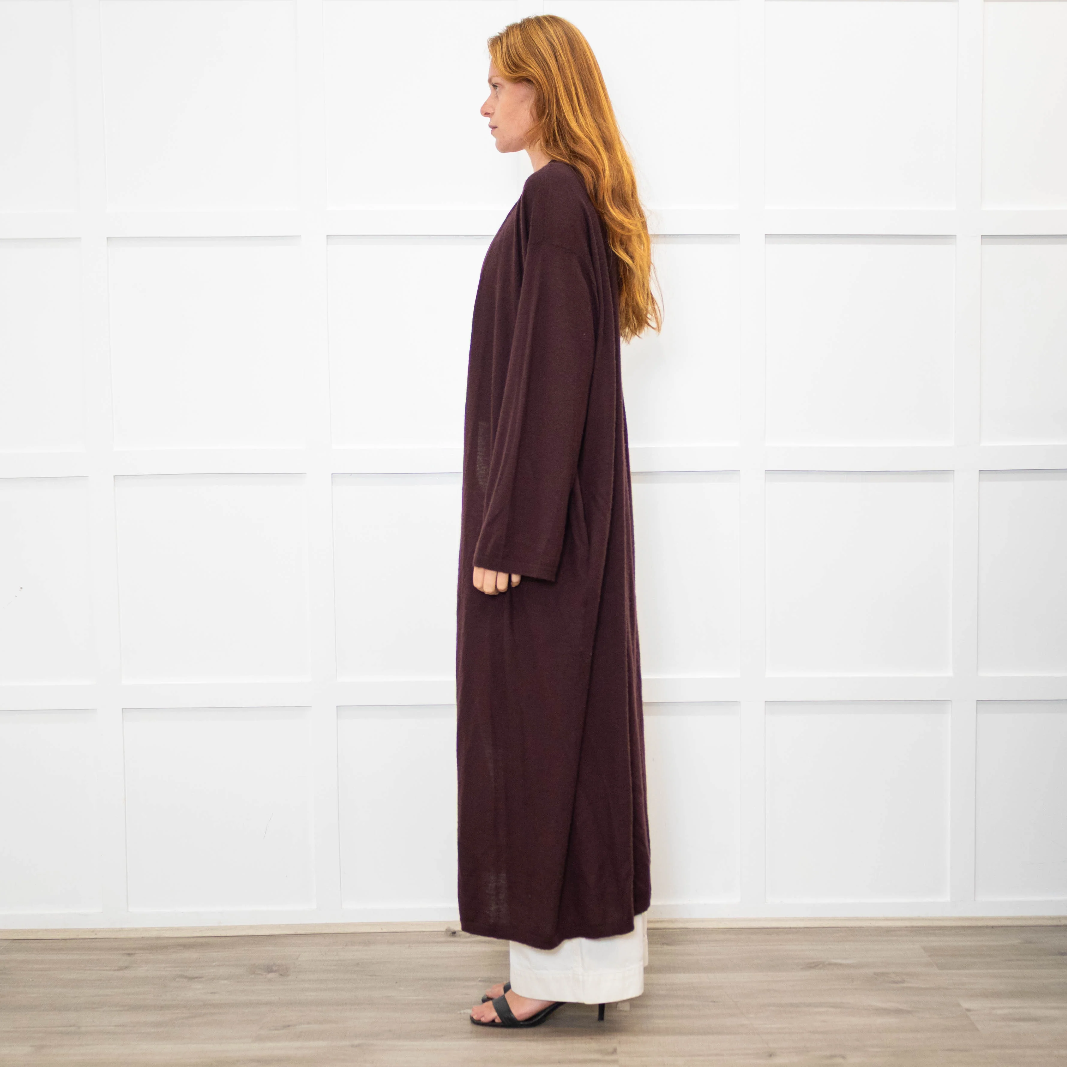 Raey Aubergine Brown Cashmere Fine Knit Long Cardigan - Image 4