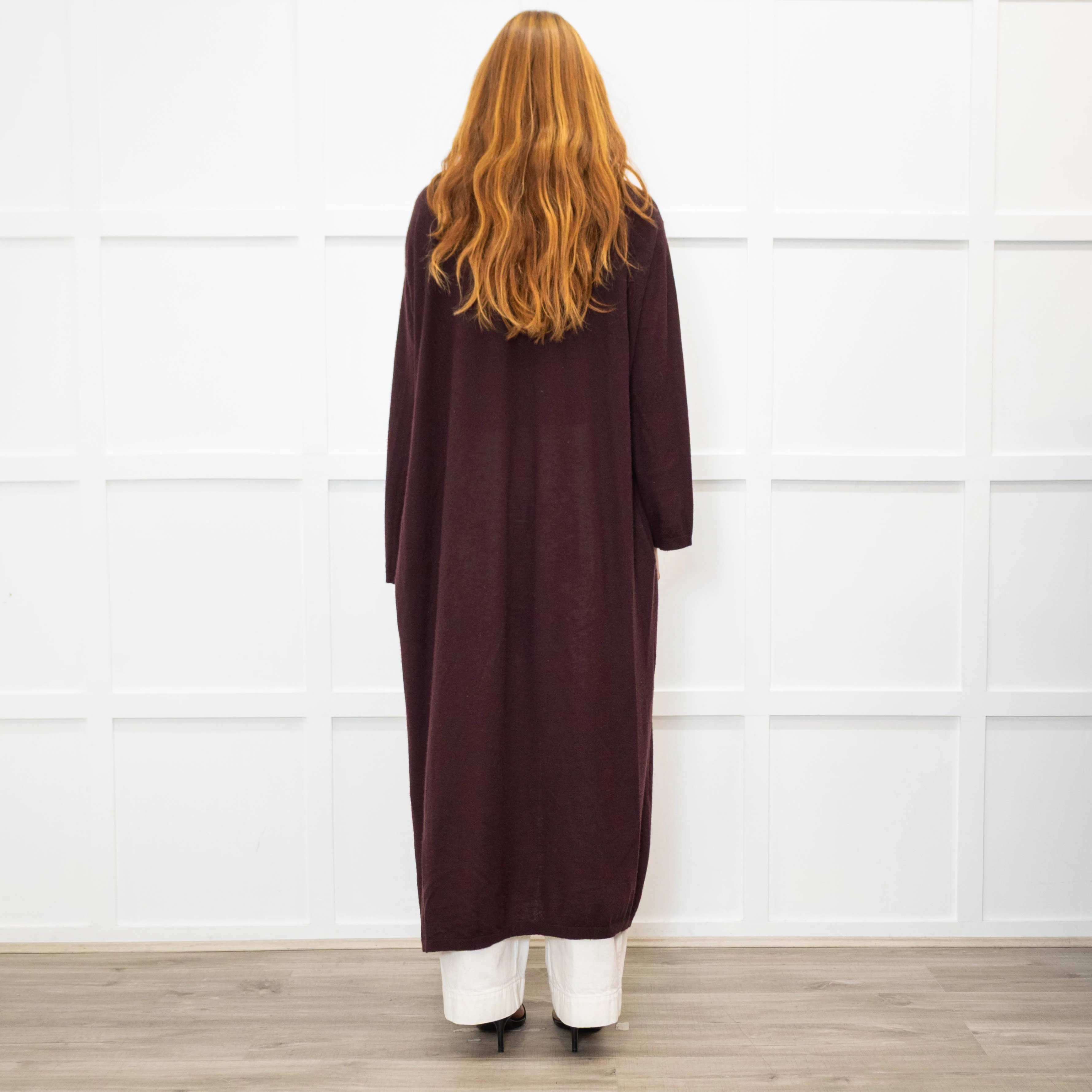 Raey Aubergine Brown Cashmere Fine Knit Long Cardigan - Image 5