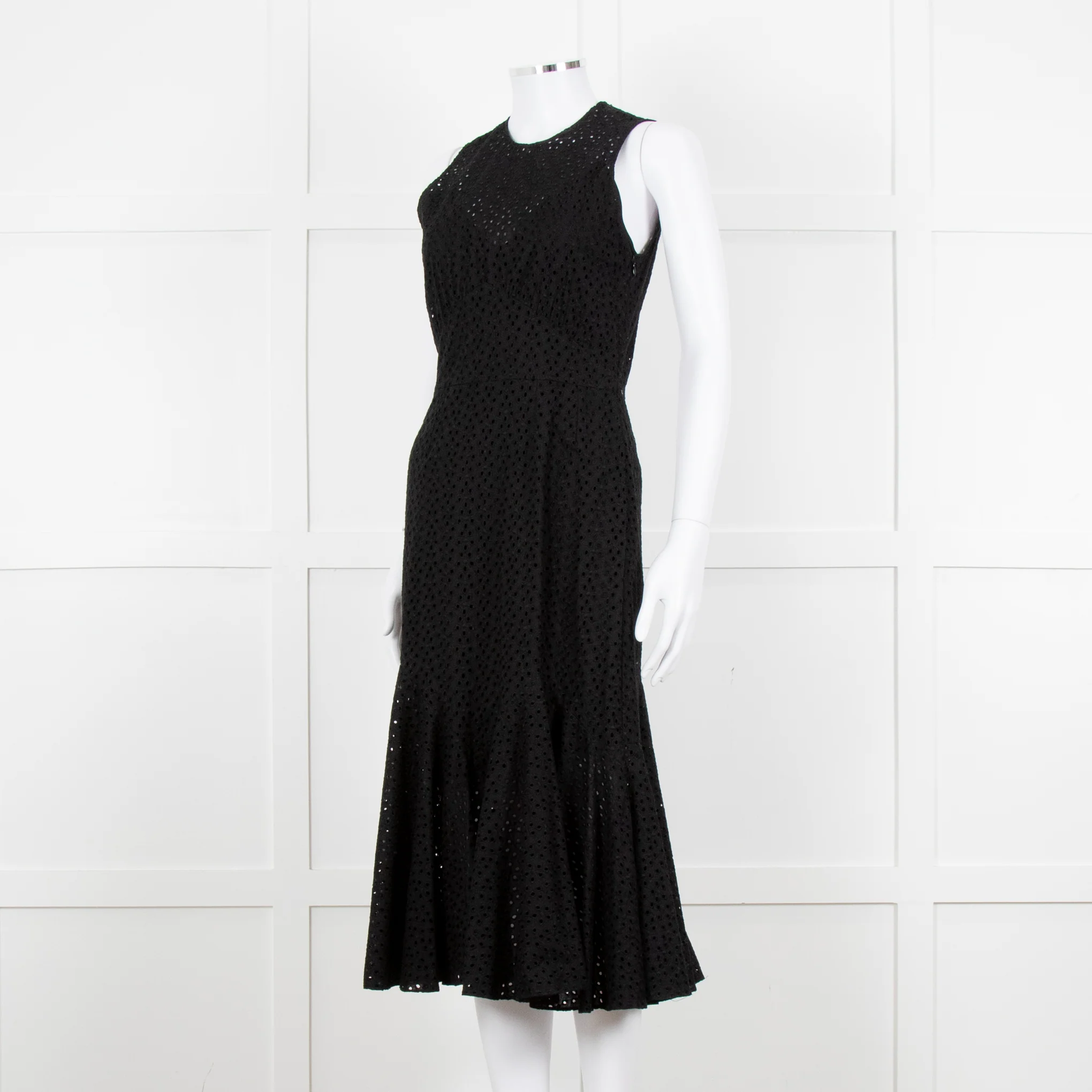 Raey Black Broderie Anglaise Sleeveless Fluted Hem Dress - Image 2