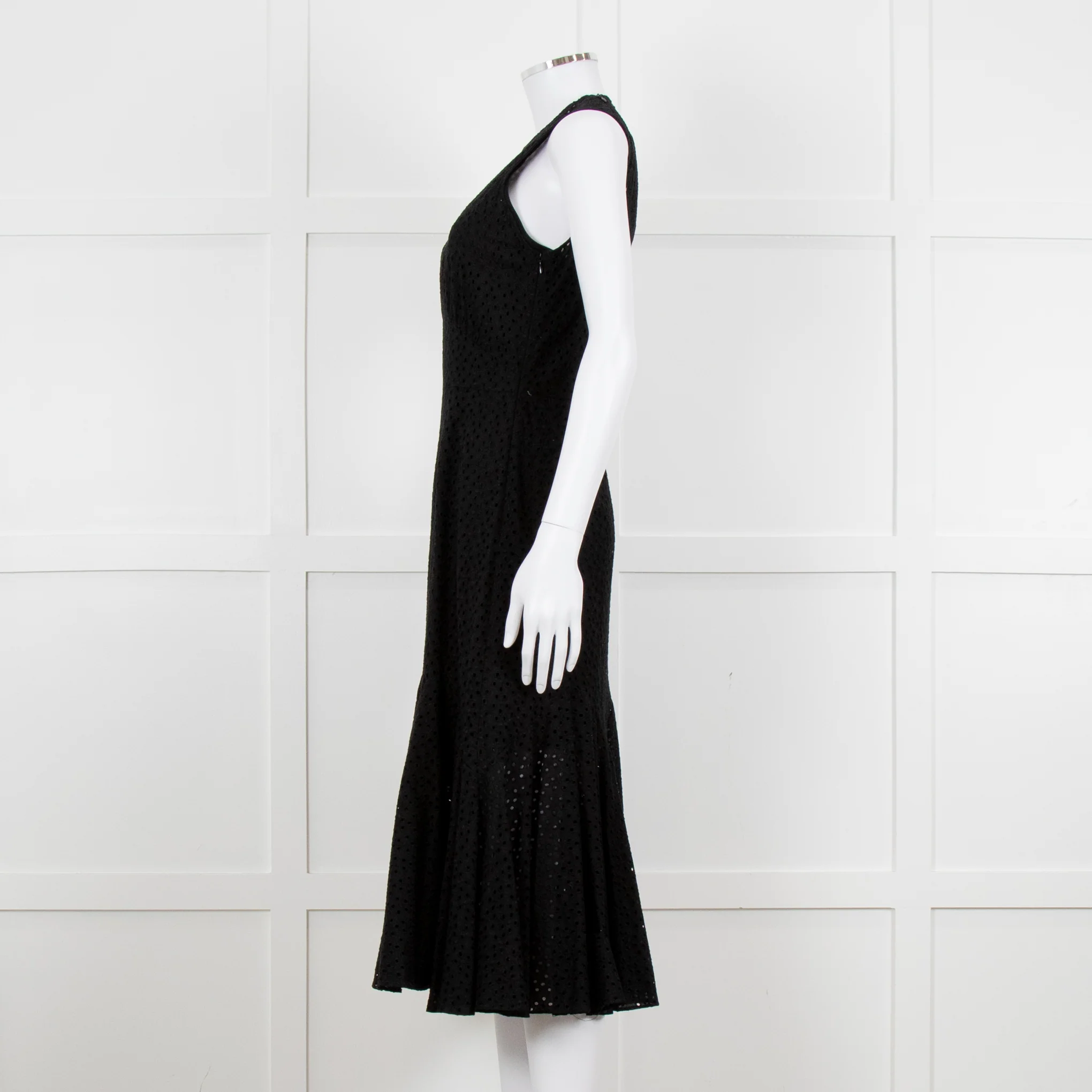 Raey Black Broderie Anglaise Sleeveless Fluted Hem Dress - Image 3
