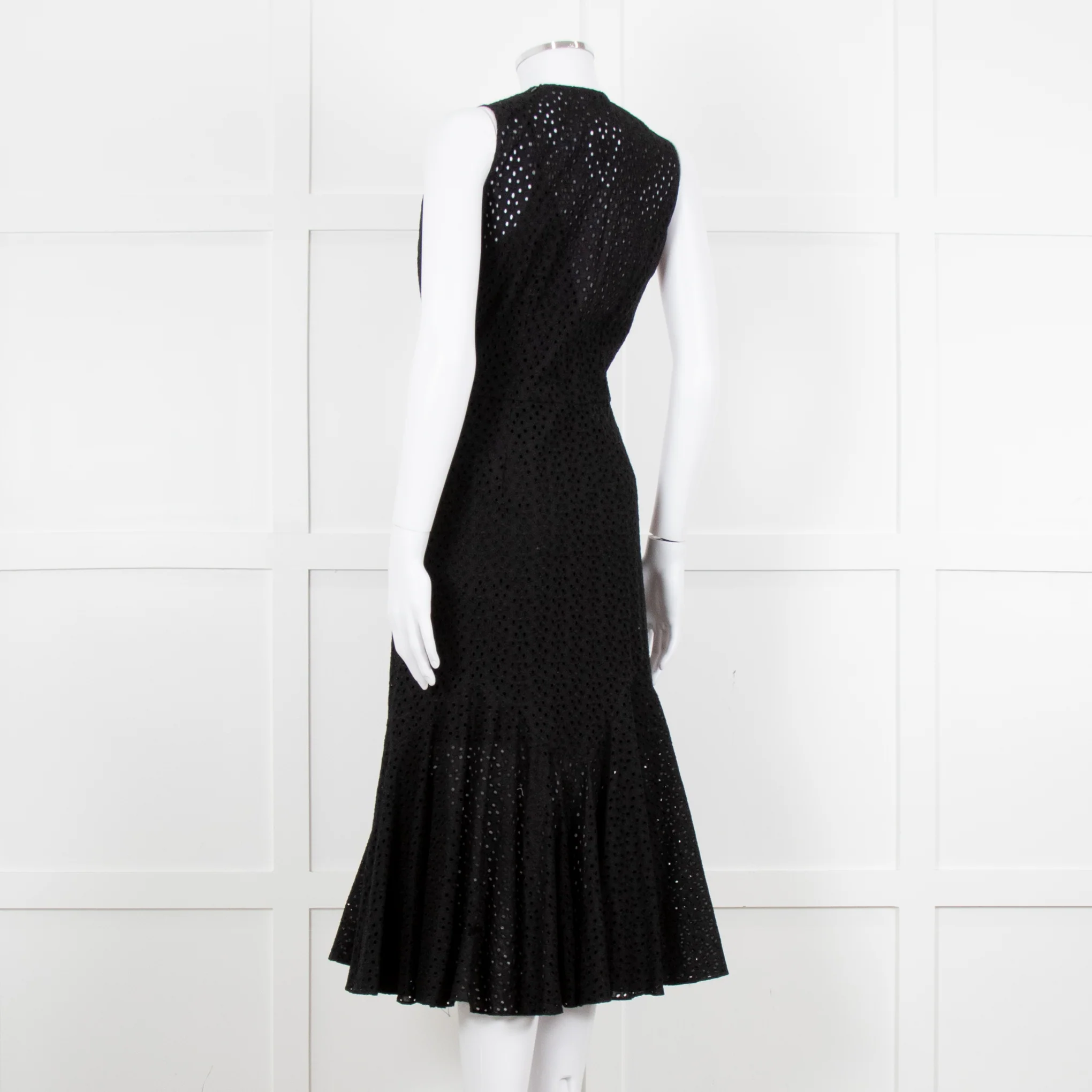 Raey Black Broderie Anglaise Sleeveless Fluted Hem Dress - Image 4