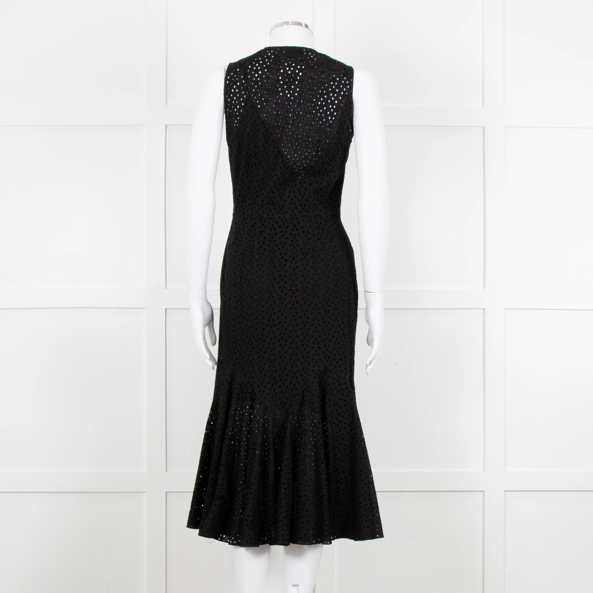 Raey Black Broderie Anglaise Sleeveless Fluted Hem Dress - Image 5