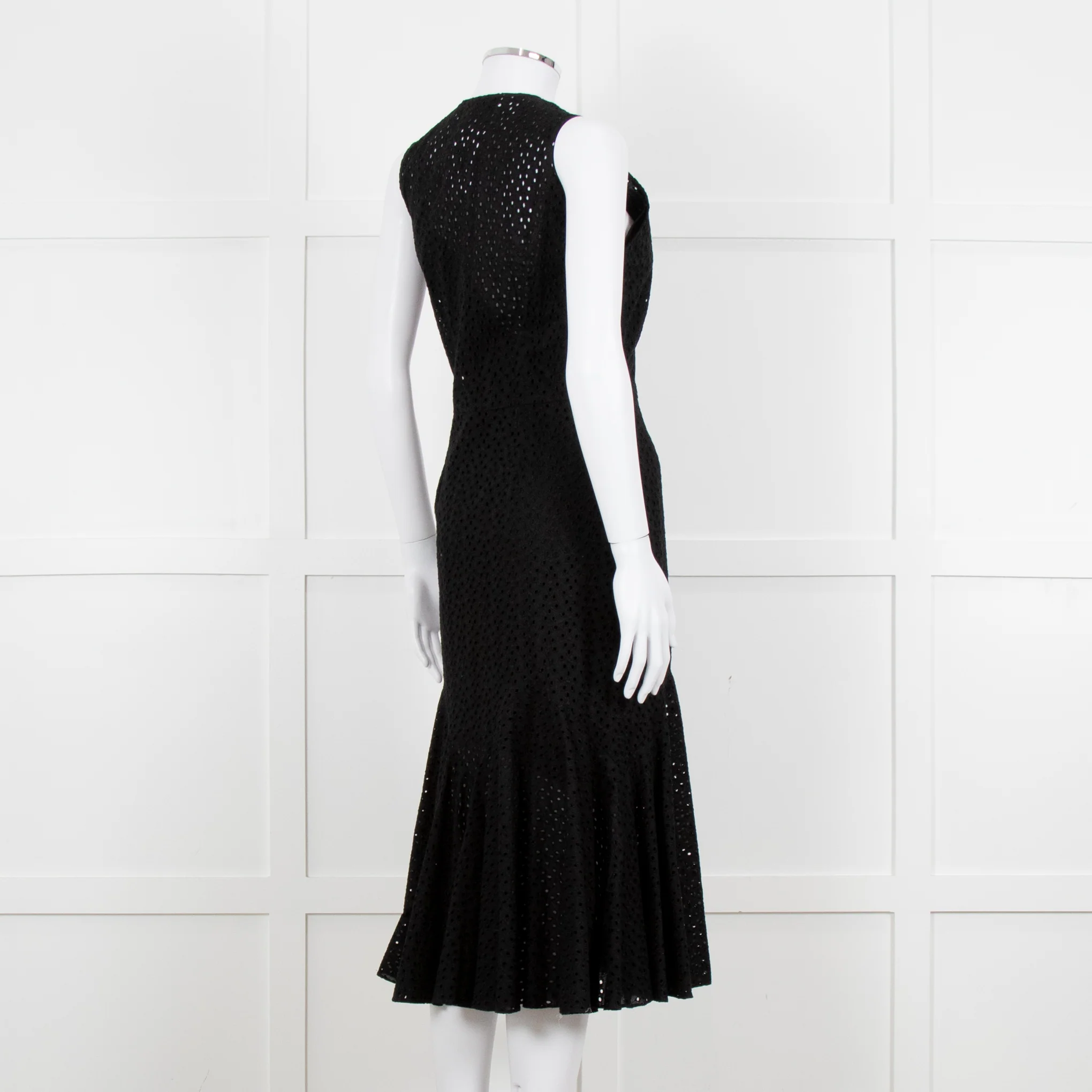 Raey Black Broderie Anglaise Sleeveless Fluted Hem Dress - Image 6