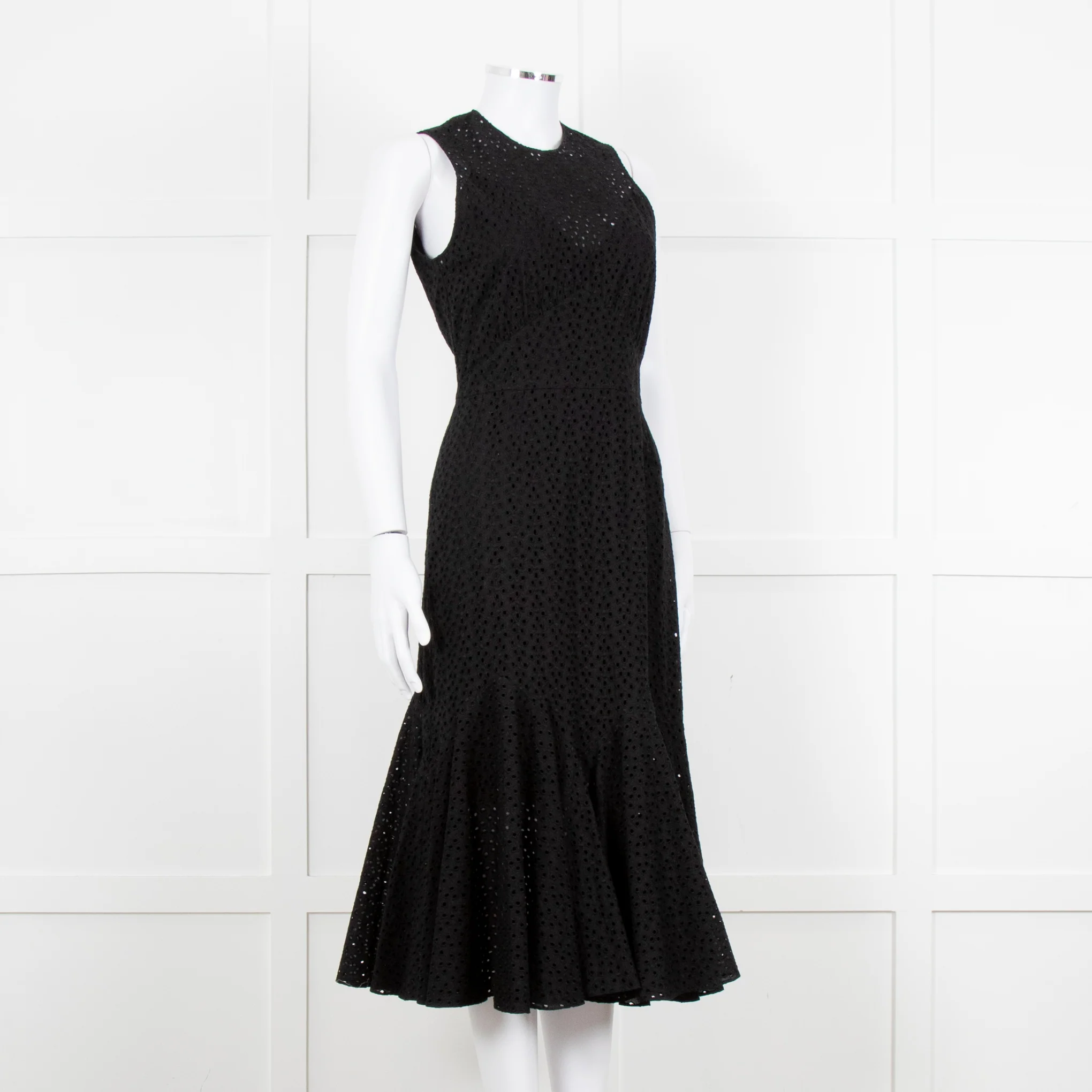 Raey Black Broderie Anglaise Sleeveless Fluted Hem Dress - Image 8