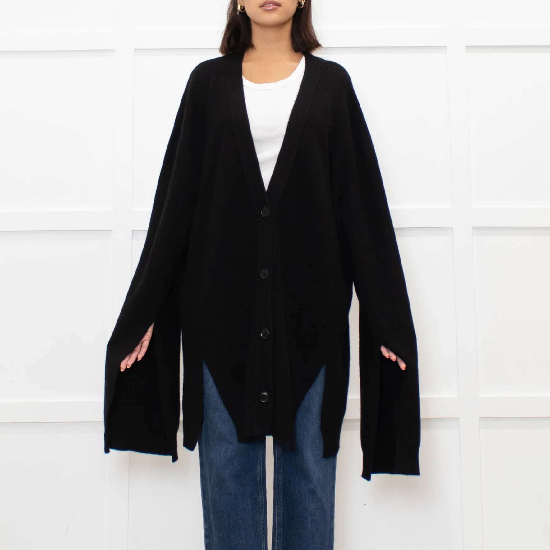 Raey Black Cashmere Oversized Cut Out Detail Cardigan - Image 2