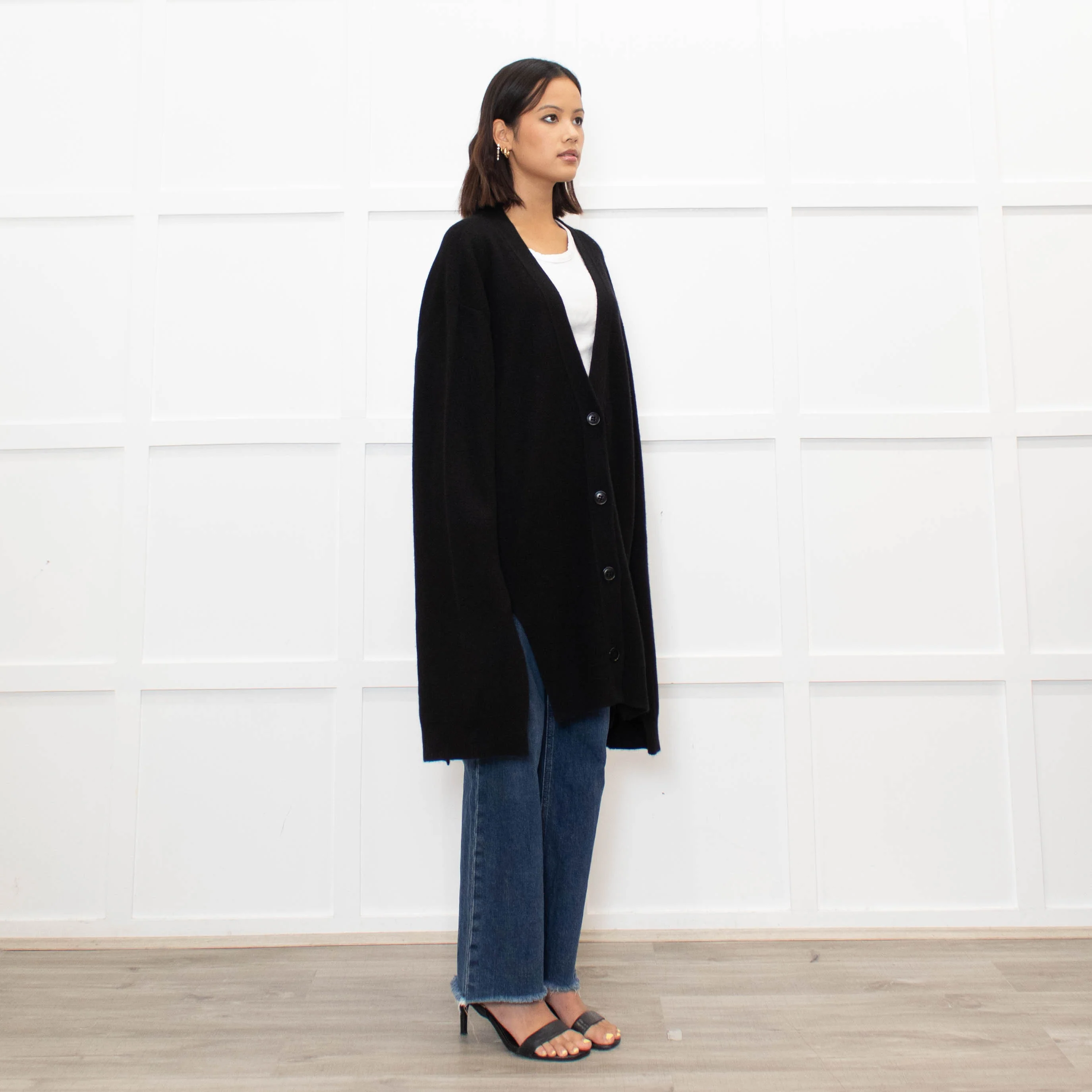 Raey Black Cashmere Oversized Cut Out Detail Cardigan - Image 4