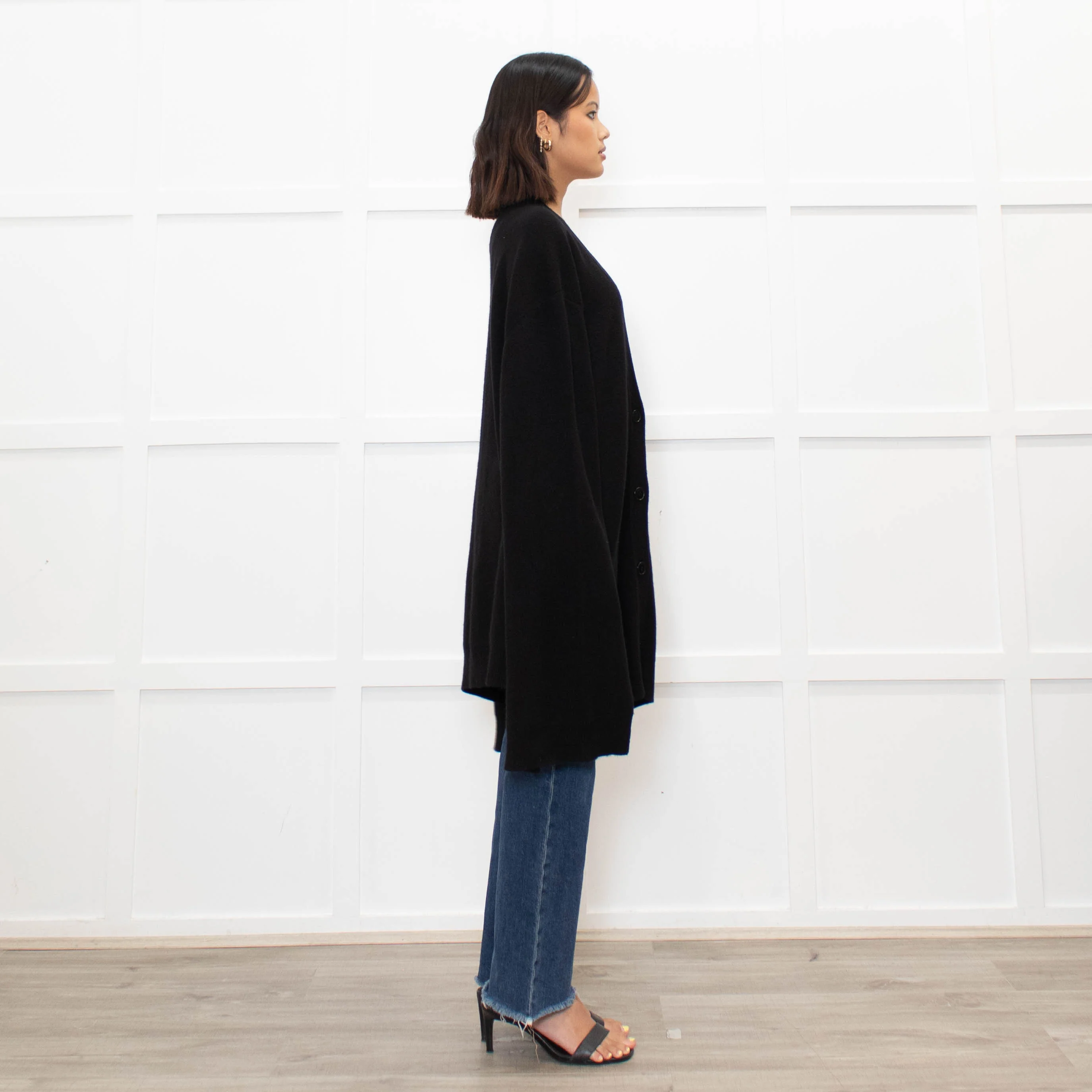 Raey Black Cashmere Oversized Cut Out Detail Cardigan - Image 5