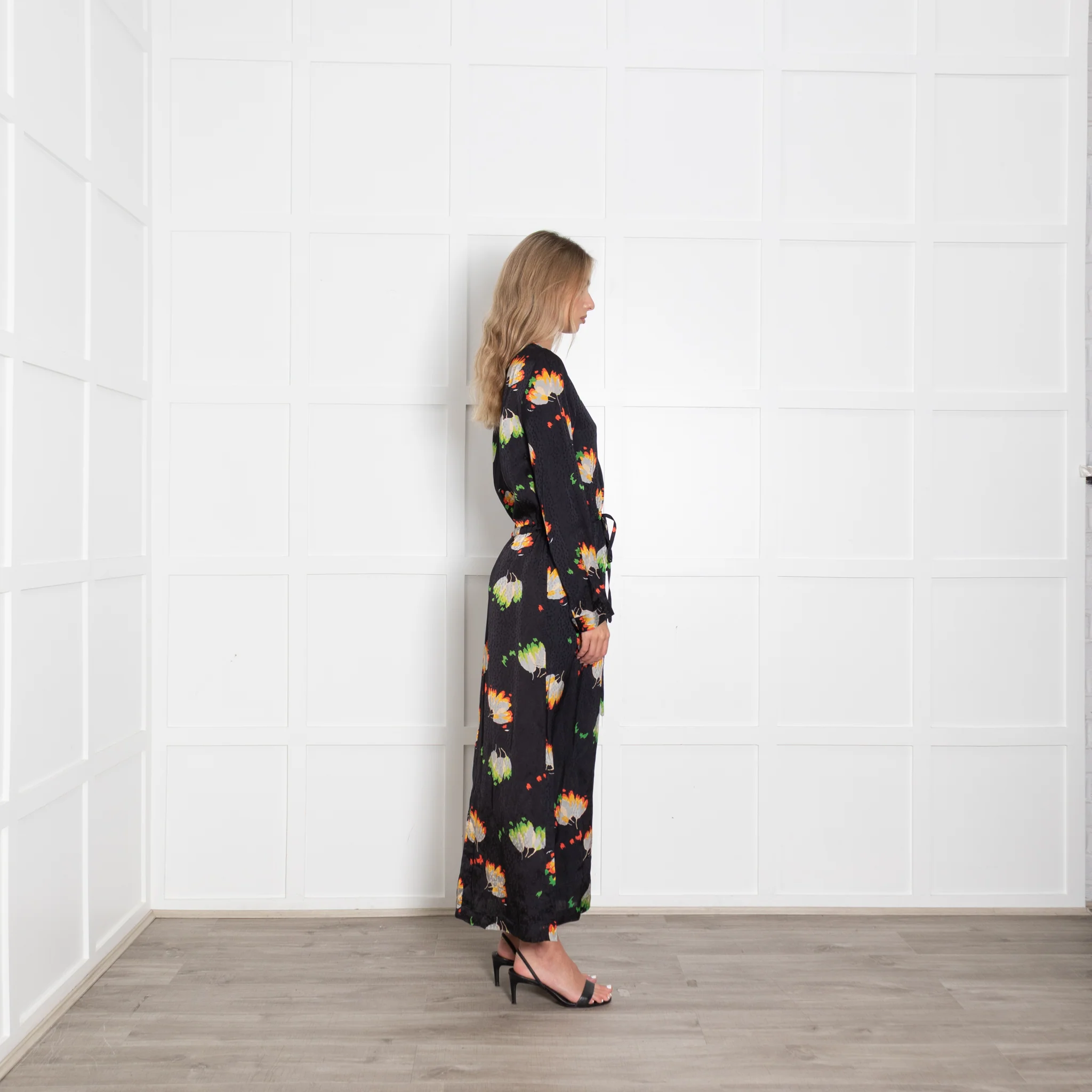 Raey Black Flower Pattern Mix Drawstring Full Length Dress - Image 6