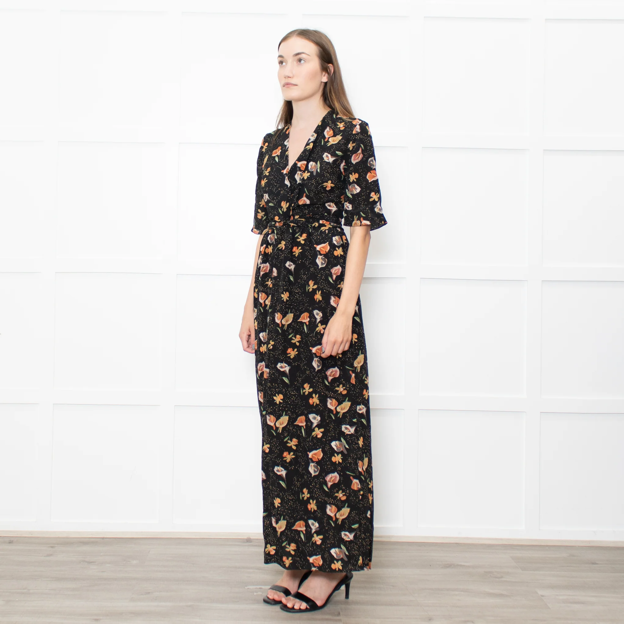 Raey Black Mustard Floral Short Sleeve Maxi Dress - Image 3
