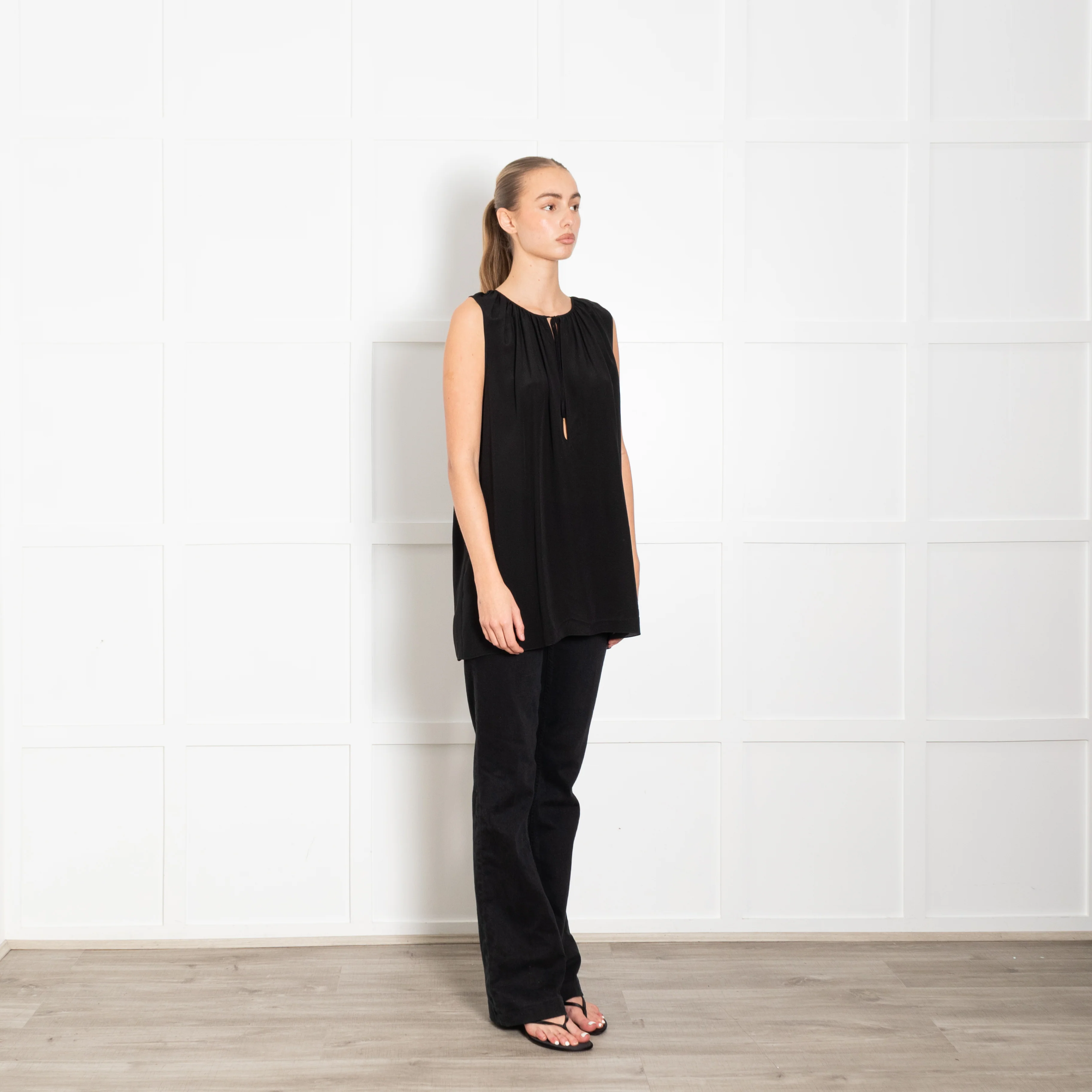 Raey Black Silk Sleeveless Neck Tie Top - Image 7
