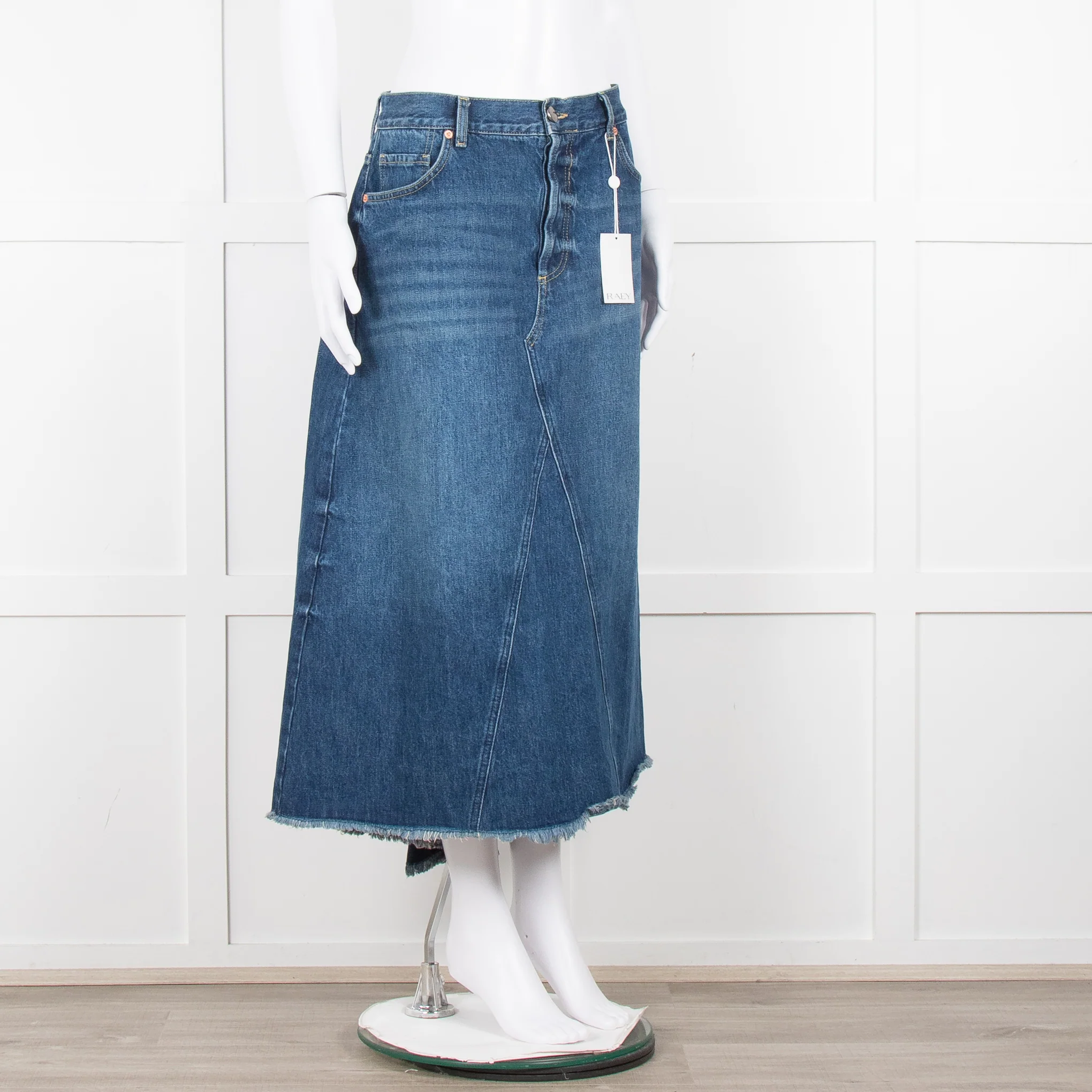Raey Blue Raw Edge Midi Denim Skirt - Image 2