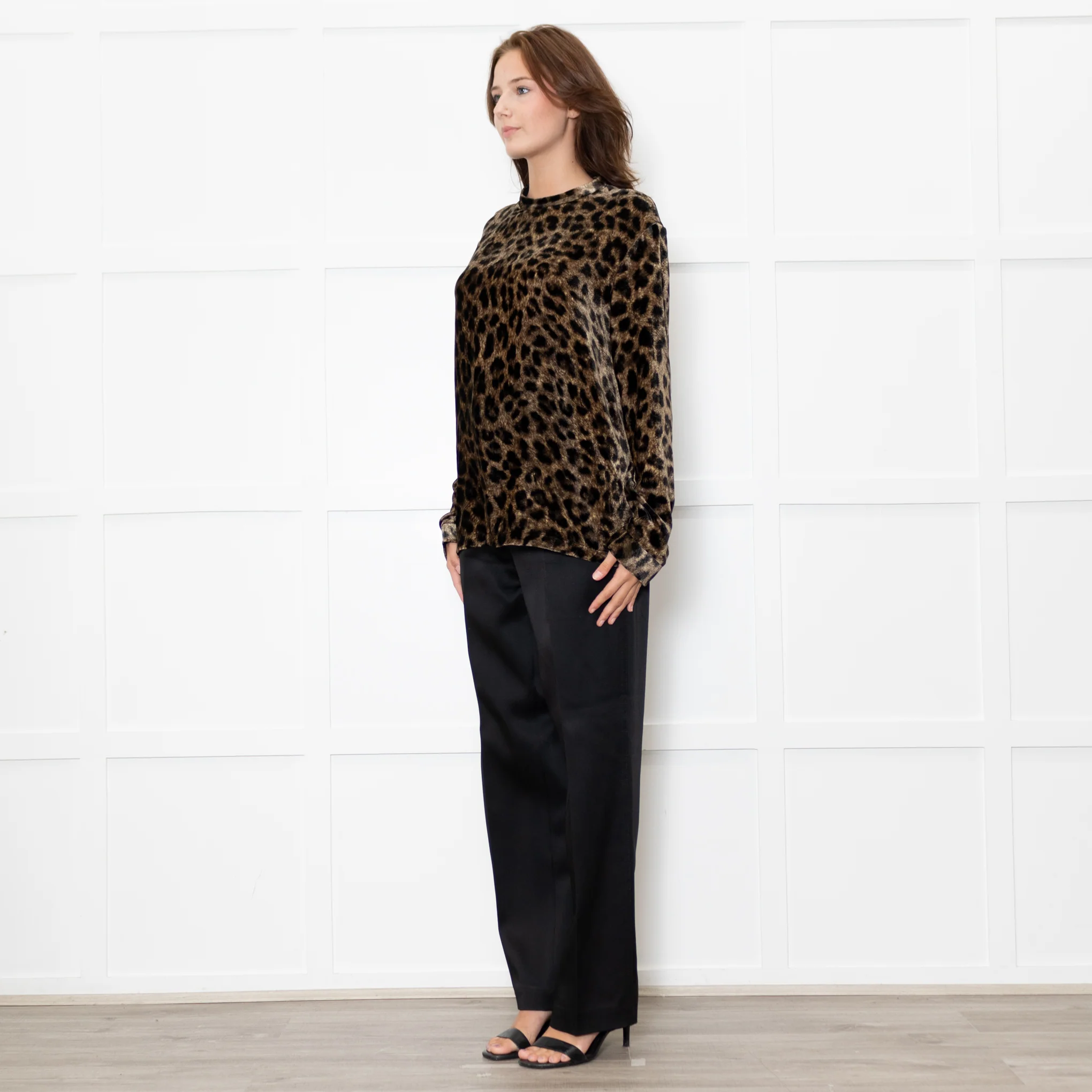 Raey Brown Black Velvet Animal Print Long Sleeve Top - Image 3