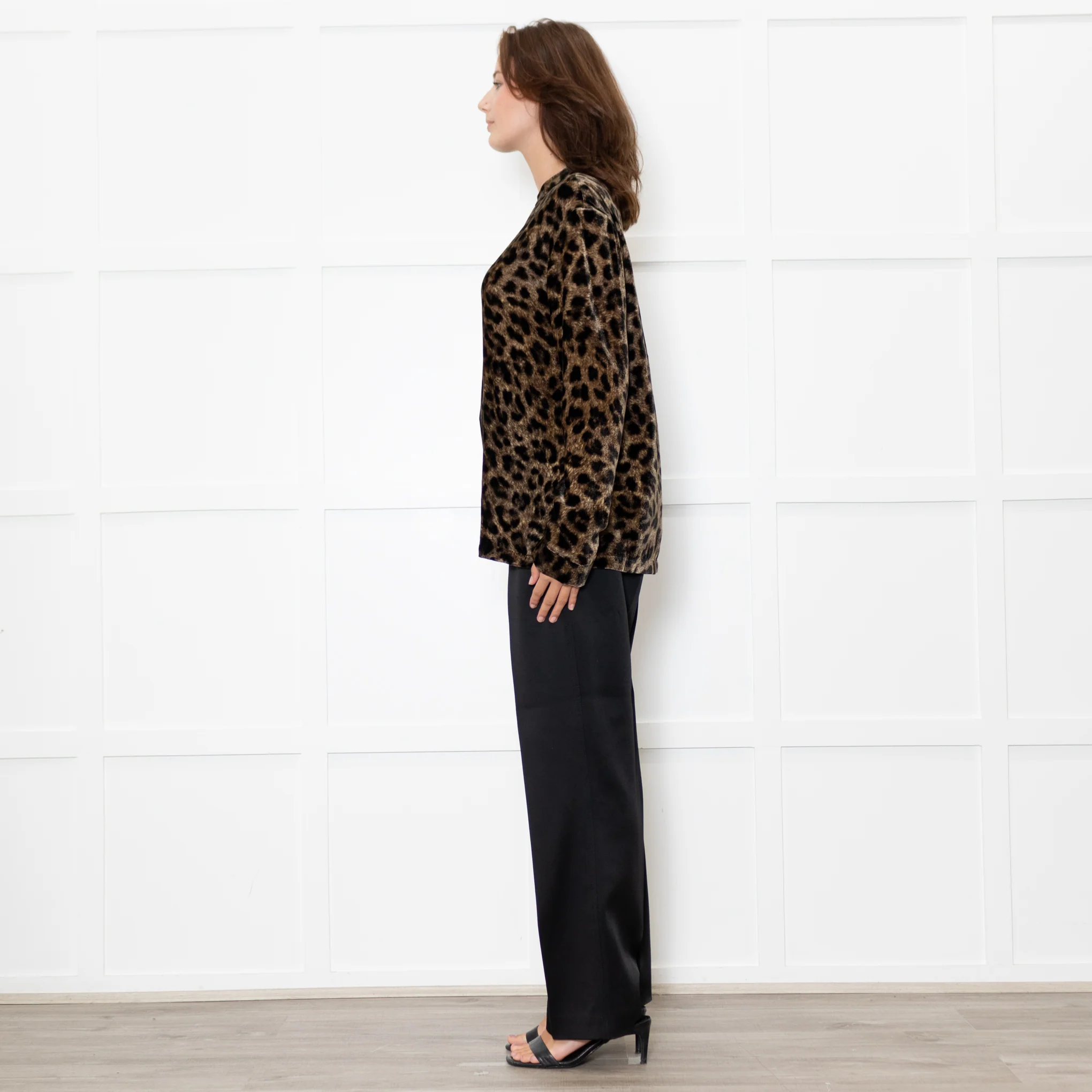Raey Brown Black Velvet Animal Print Long Sleeve Top - Image 4