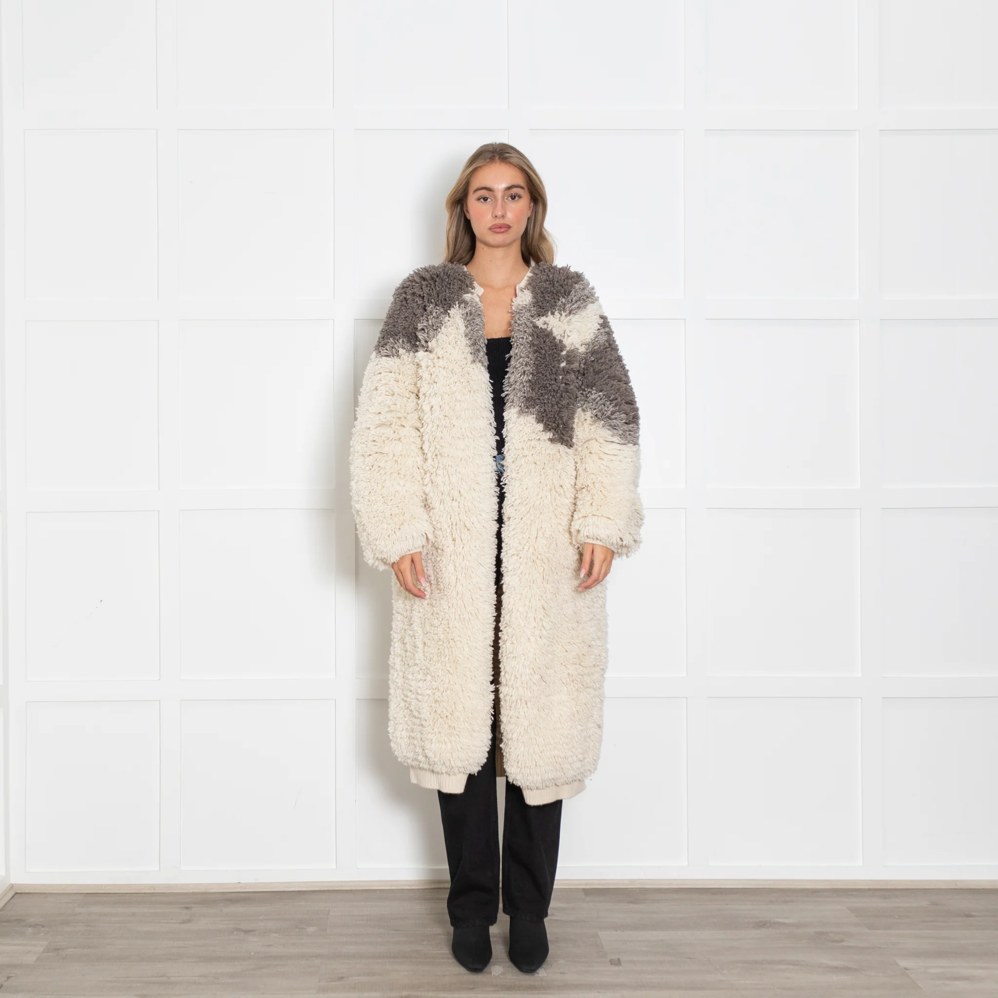 Raey Cream Hairy Tonal Chunky Recycled Cashmere Long Cardigan