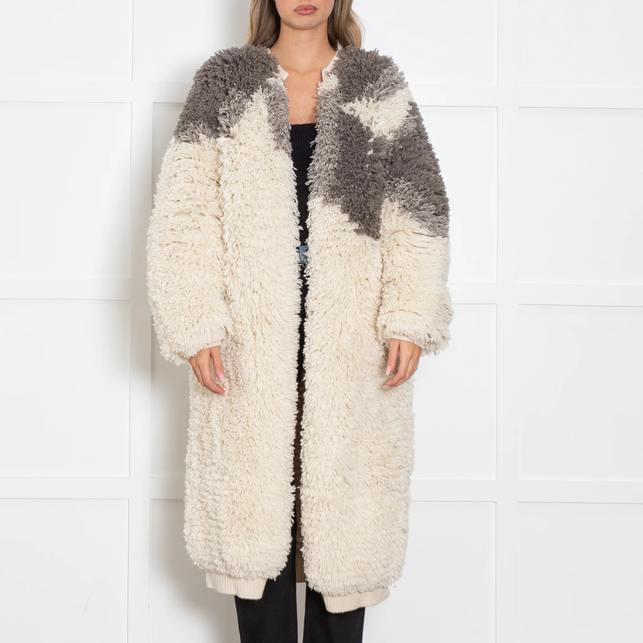 Raey Cream Hairy Tonal Chunky Recycled Cashmere Long Cardigan - Image 2