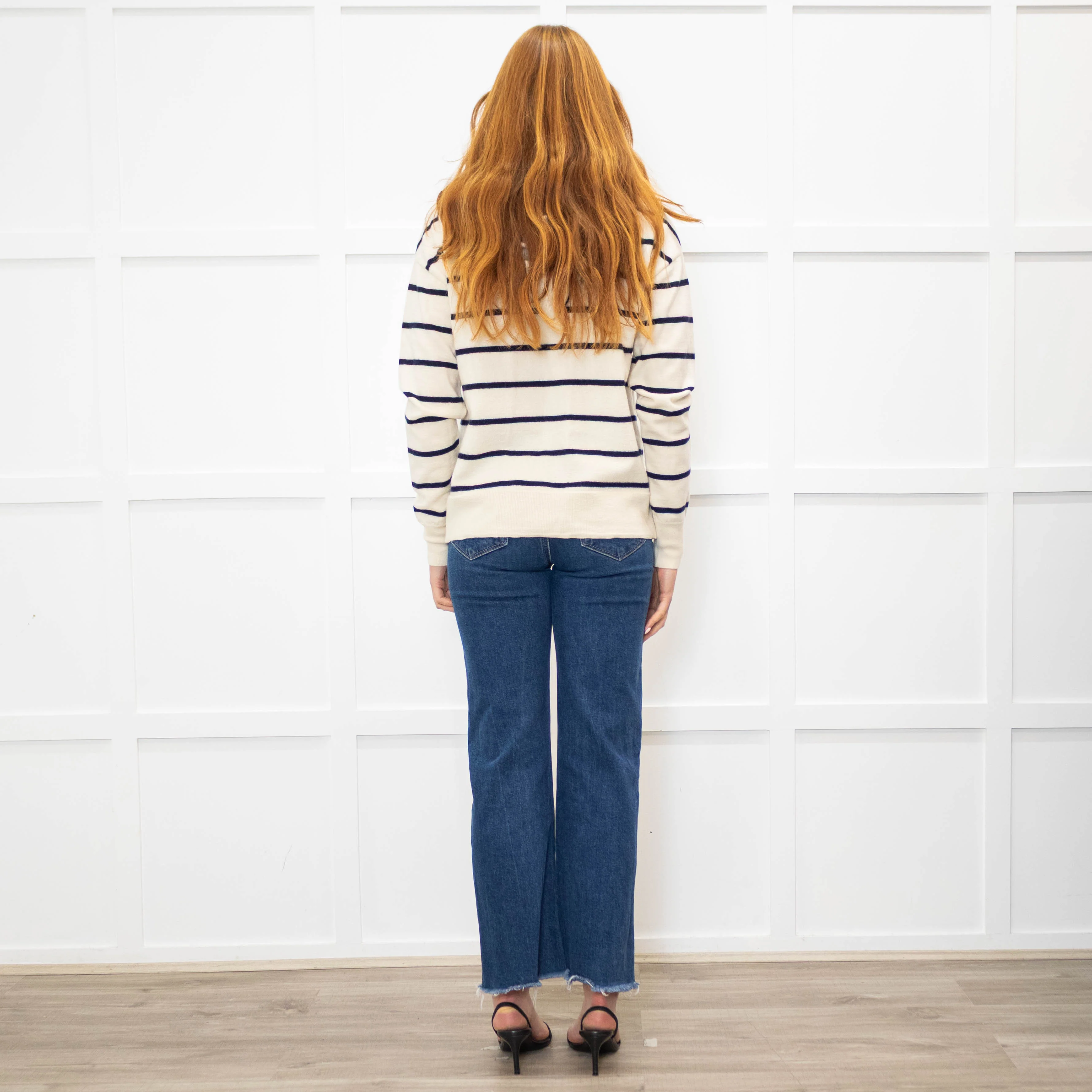 Raey Cream Navy Striped Merino Wool Hooded Sweater - Image 5