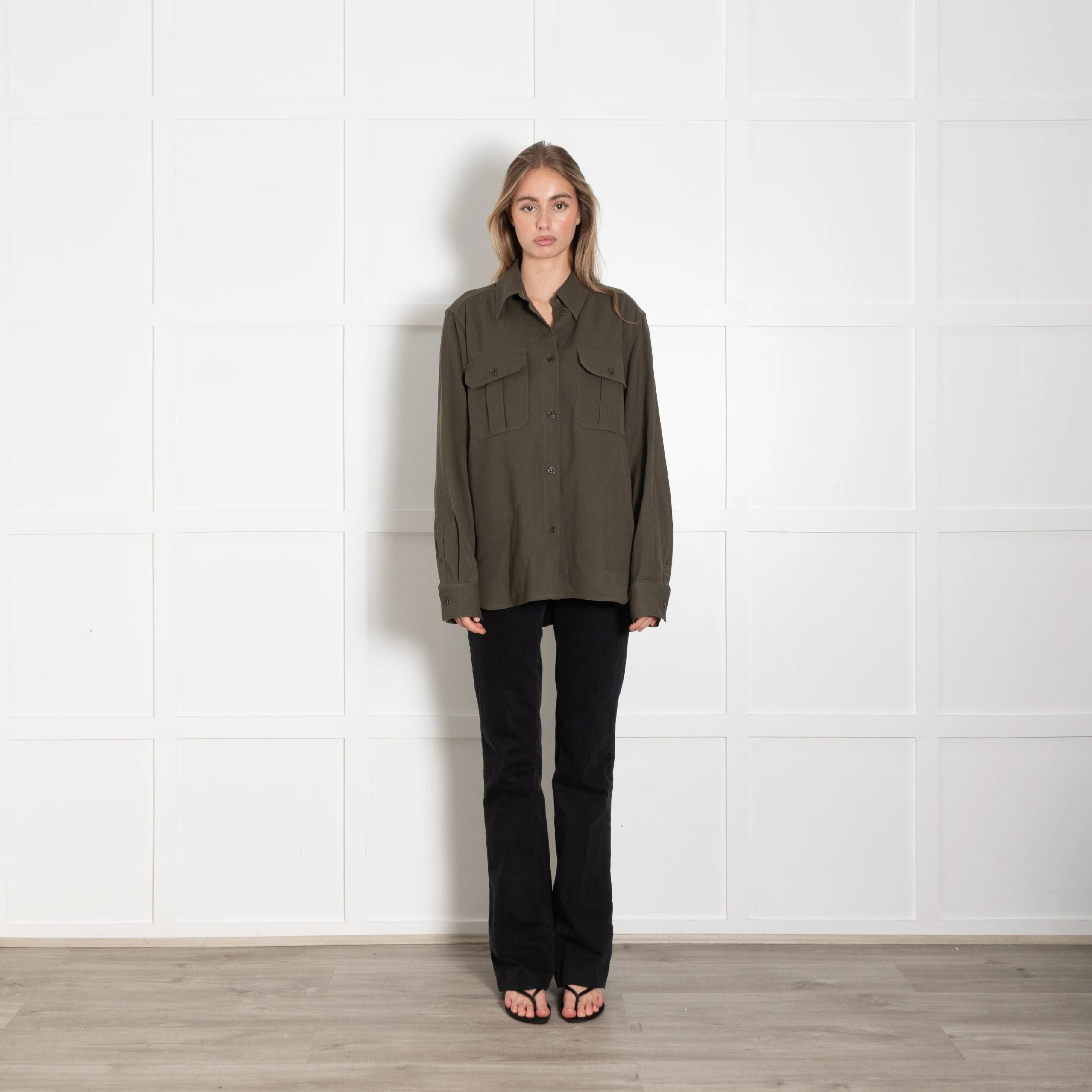Raey Khaki Wool Blend Military Style Shirt