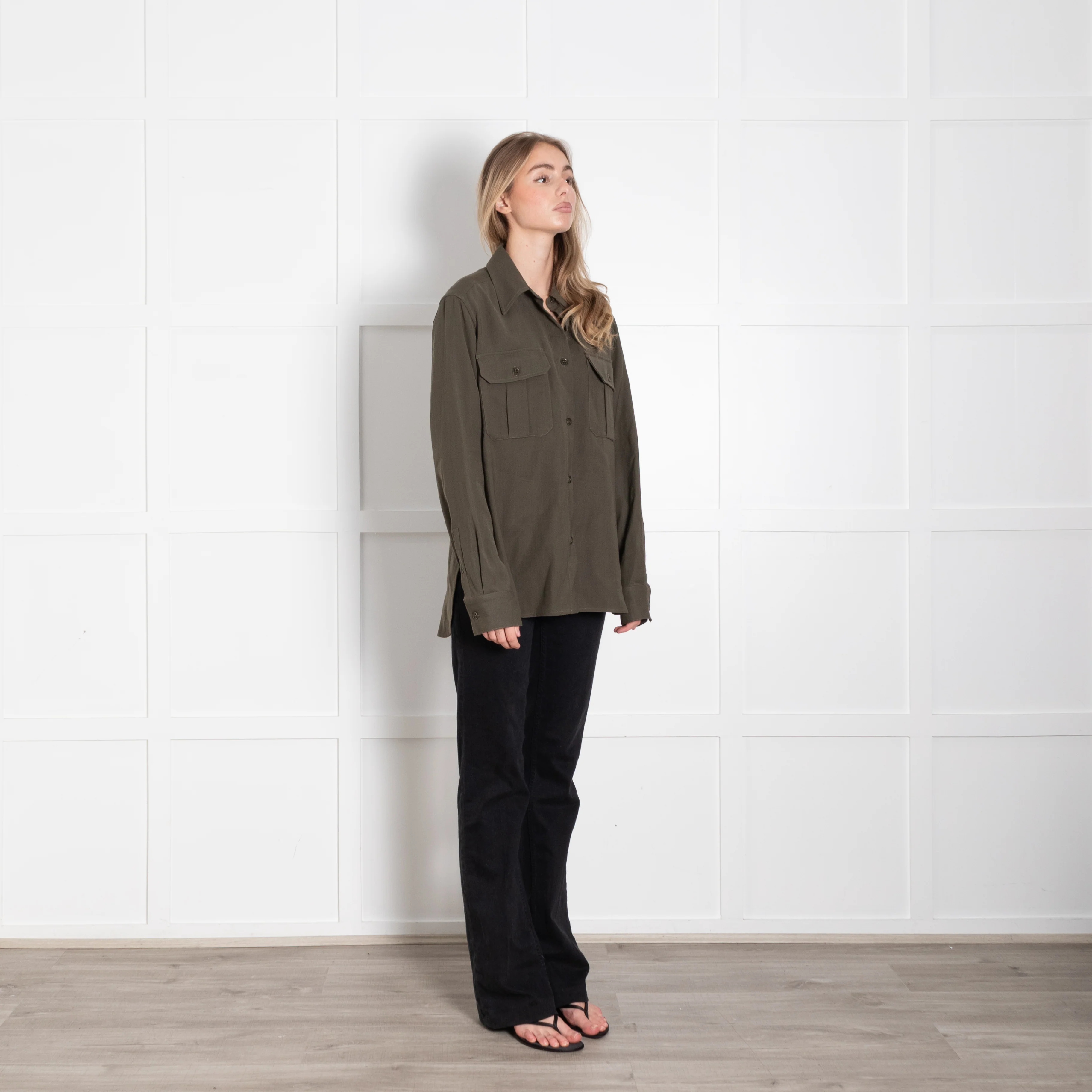 Raey Khaki Wool Blend Military Style Shirt - Image 7