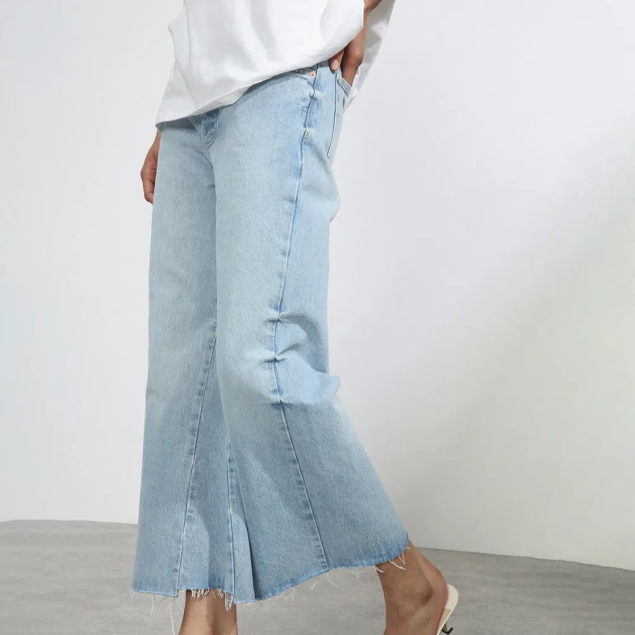 Raey Light Blue Wide Leg Raw Hem Jeans - Image 3