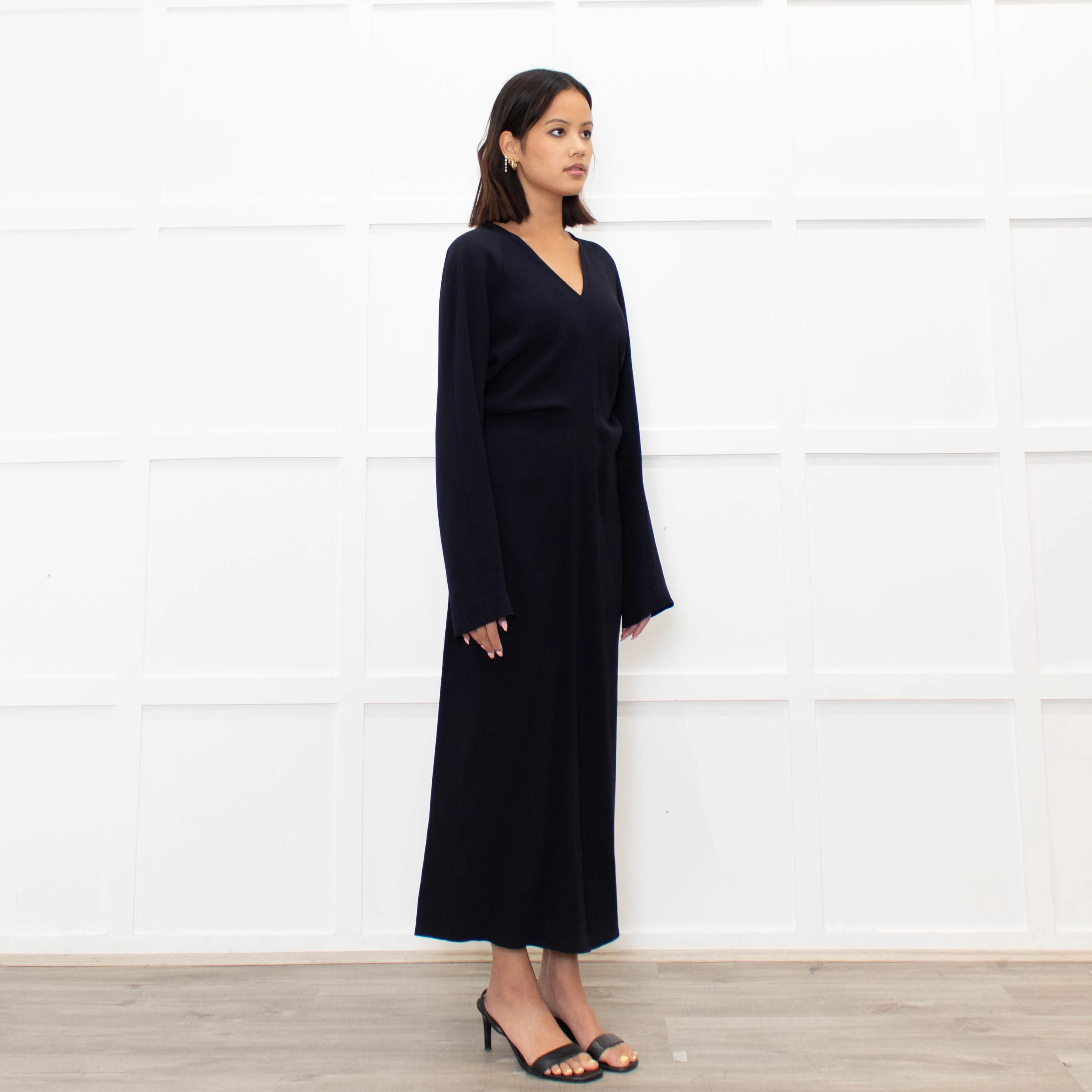 Raey Navy Blue Crepe Asymetric Long Sleeve Dress - Image 3