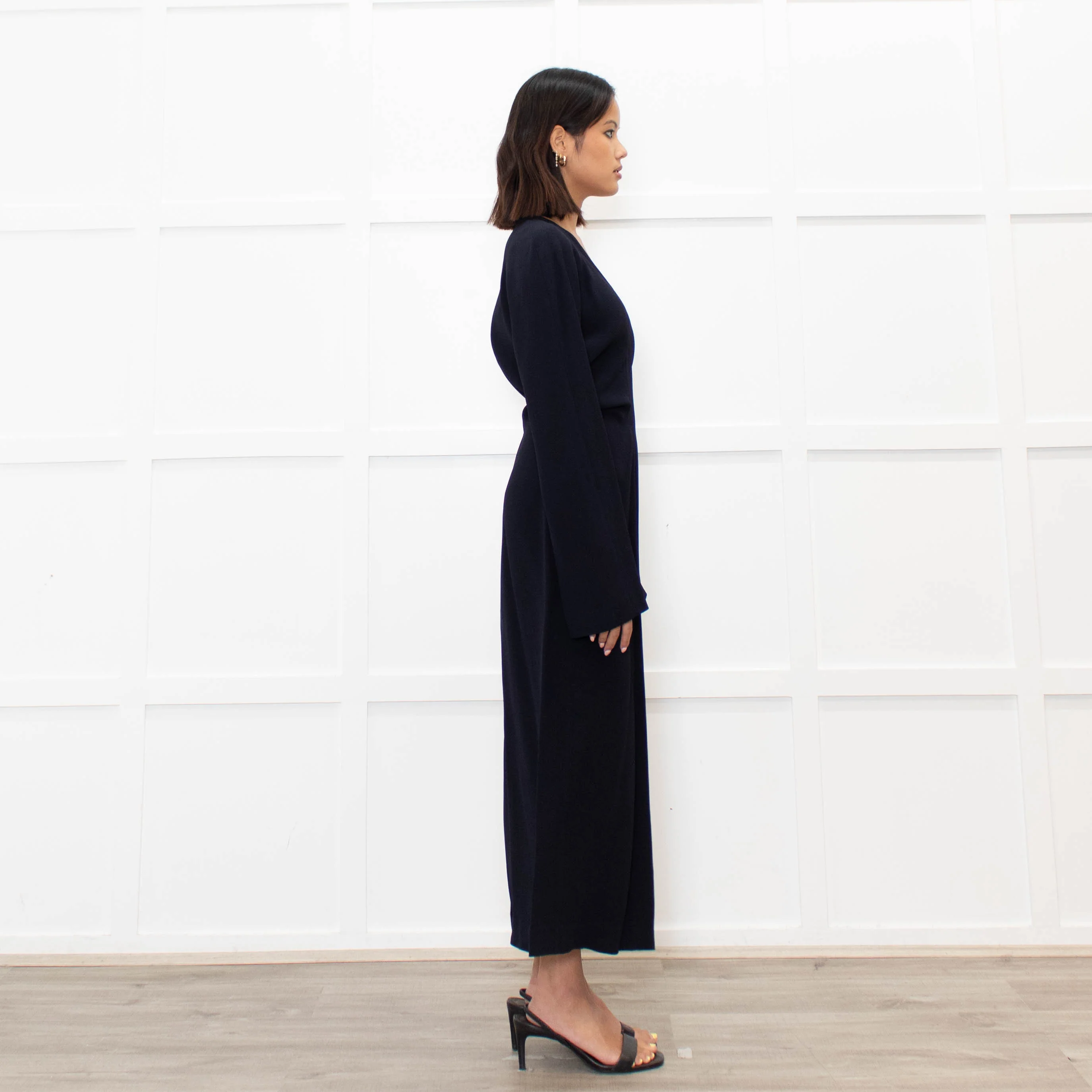 Raey Navy Blue Crepe Asymetric Long Sleeve Dress - Image 4