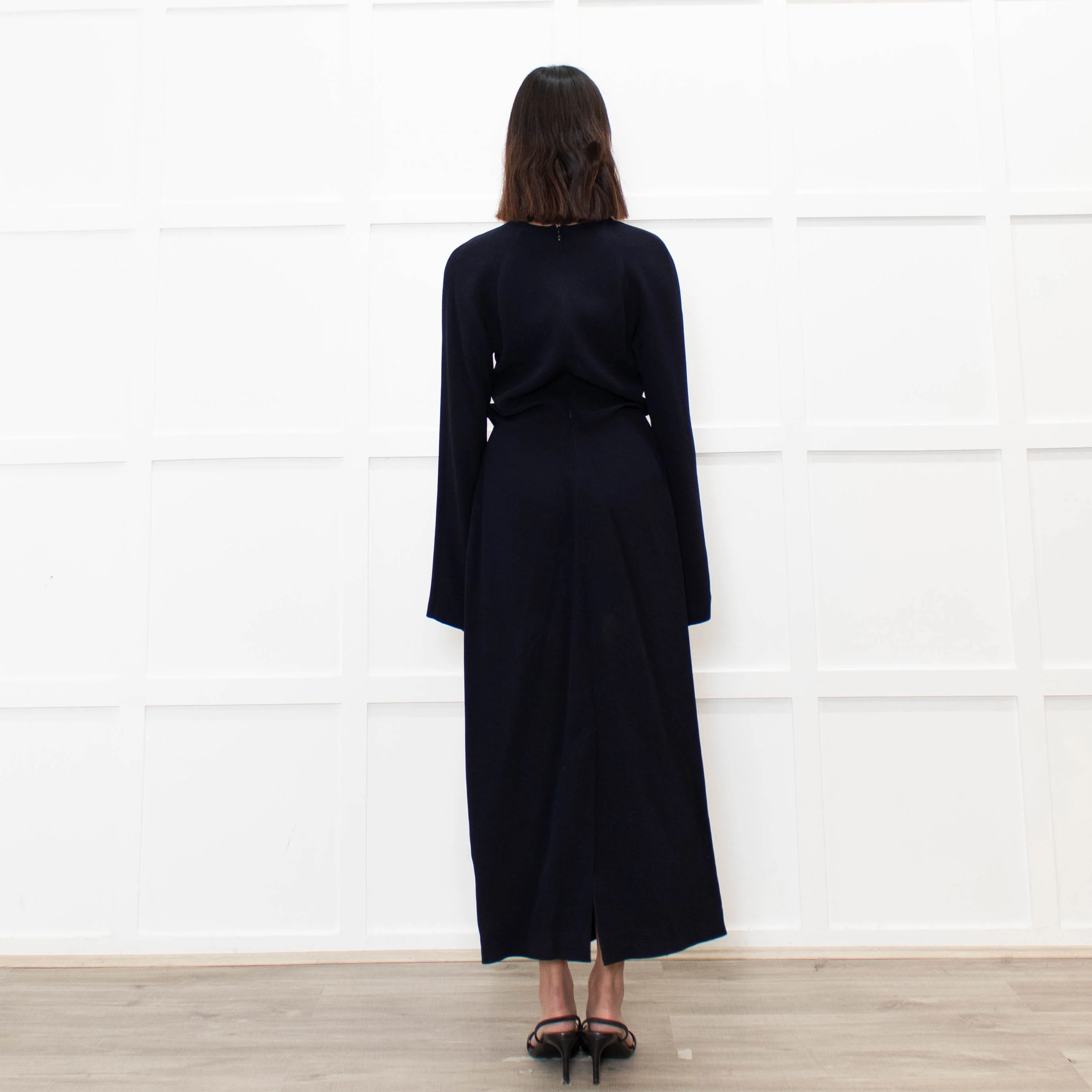Raey Navy Blue Crepe Asymetric Long Sleeve Dress - Image 5