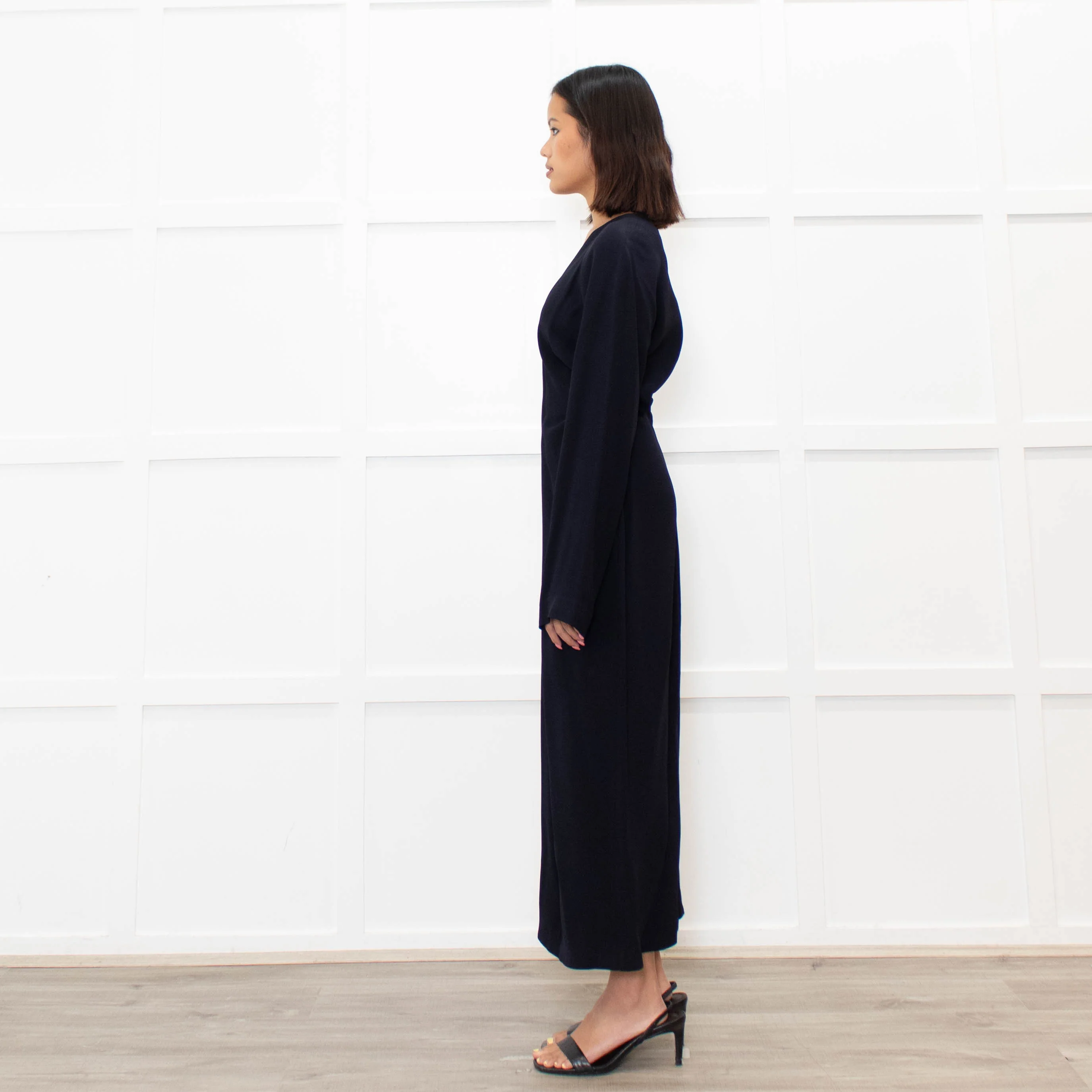 Raey Navy Blue Crepe Asymetric Long Sleeve Dress - Image 6