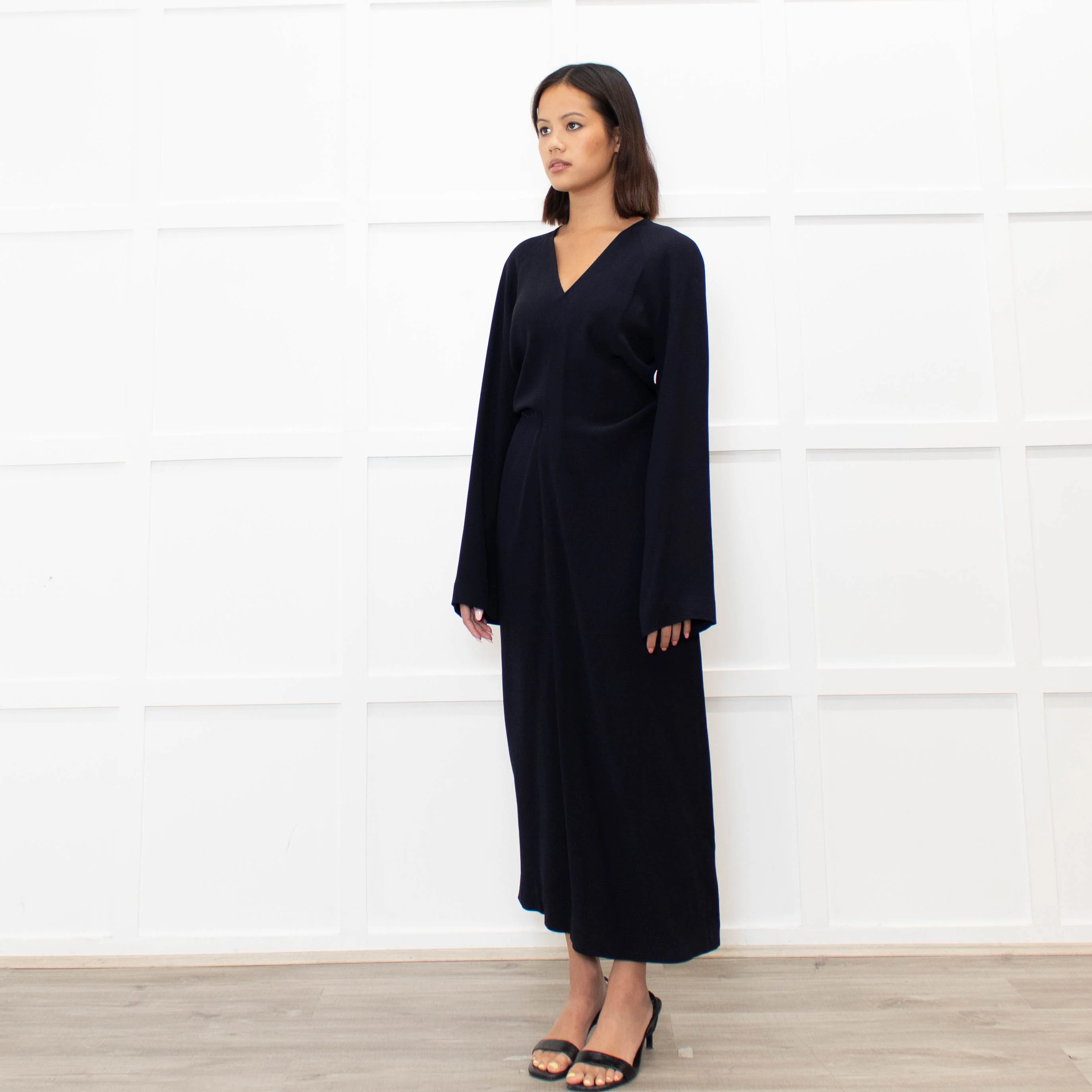 Raey Navy Blue Crepe Asymetric Long Sleeve Dress - Image 7