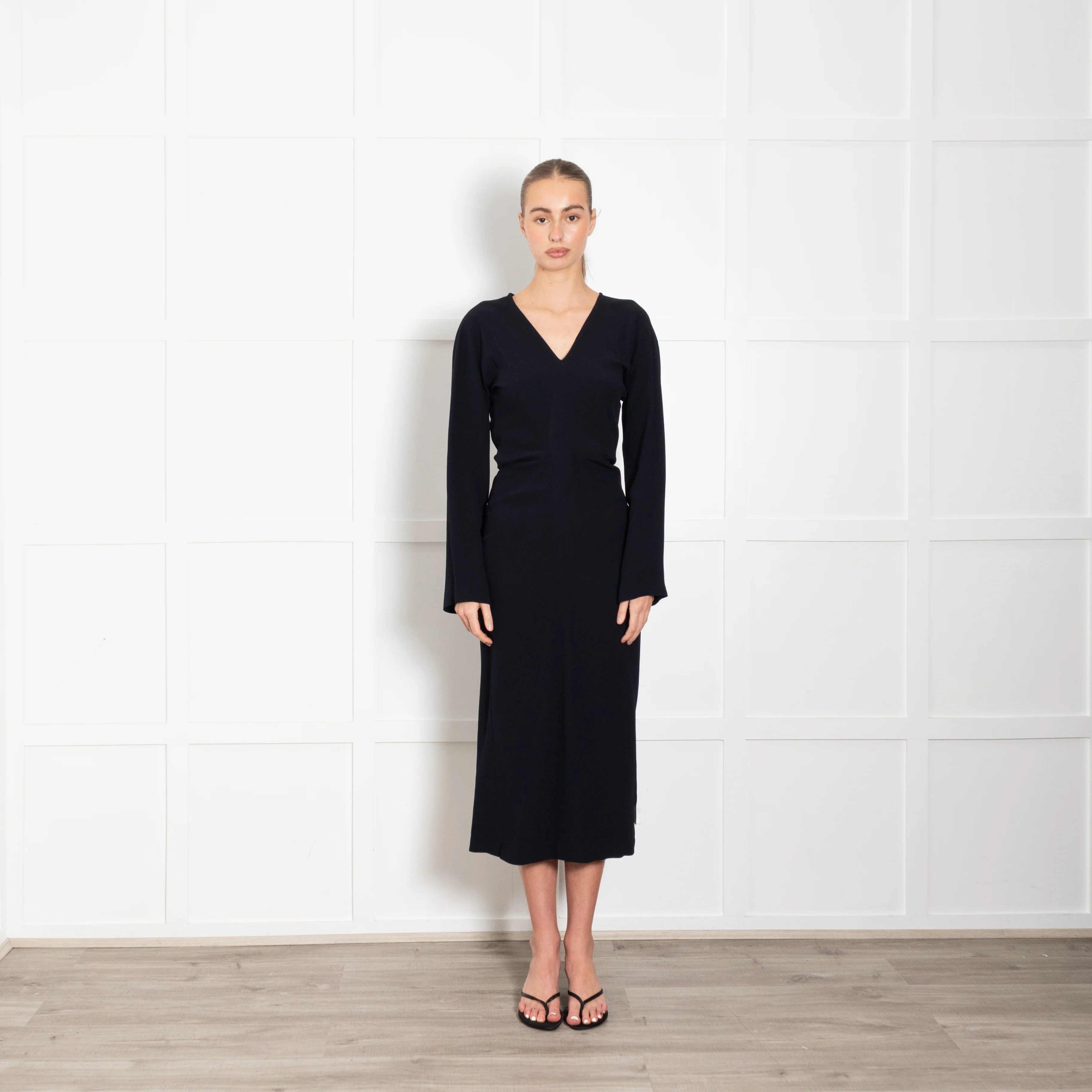 Raey Navy V Neck Long Day Dress