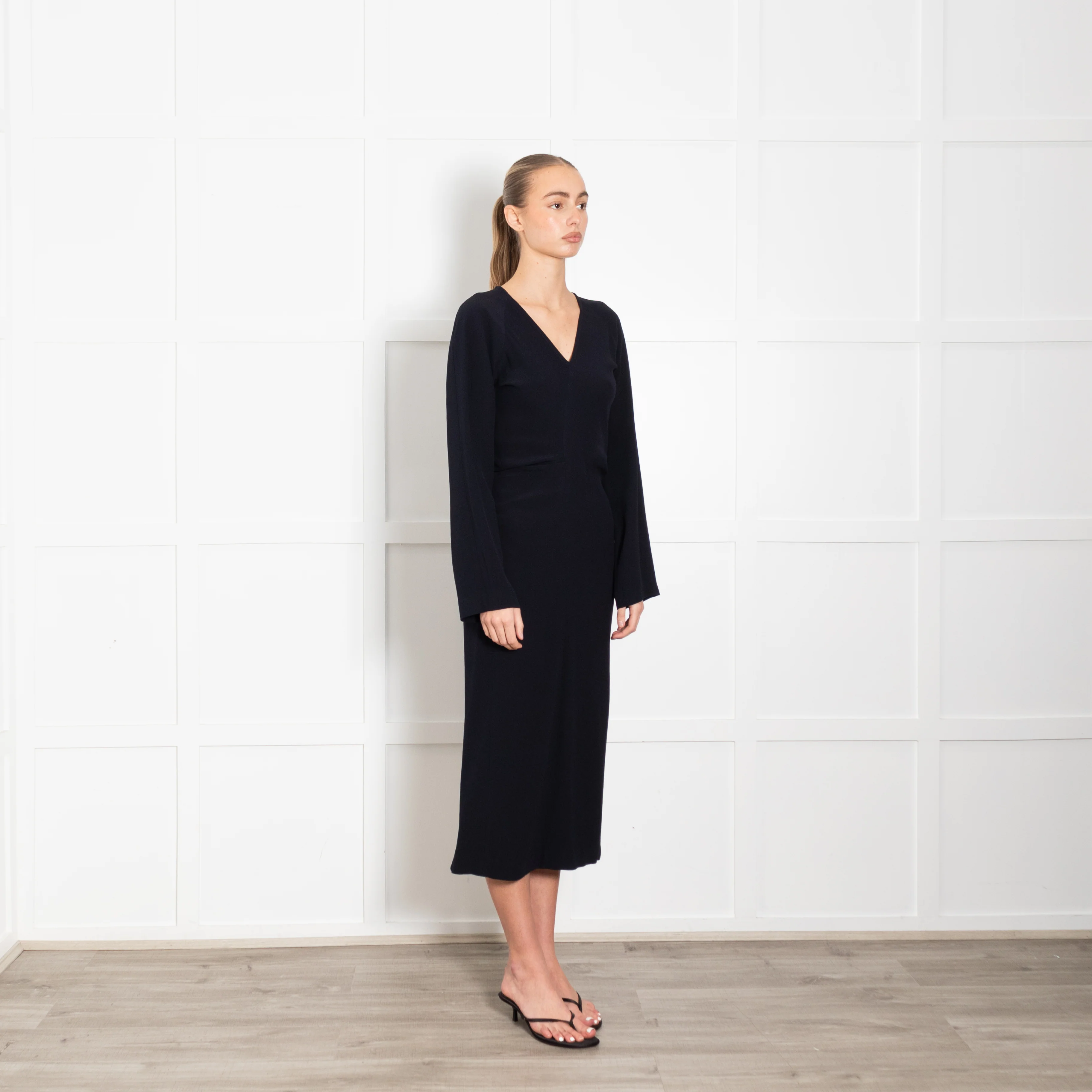 Raey Navy V Neck Long Day Dress - Image 7