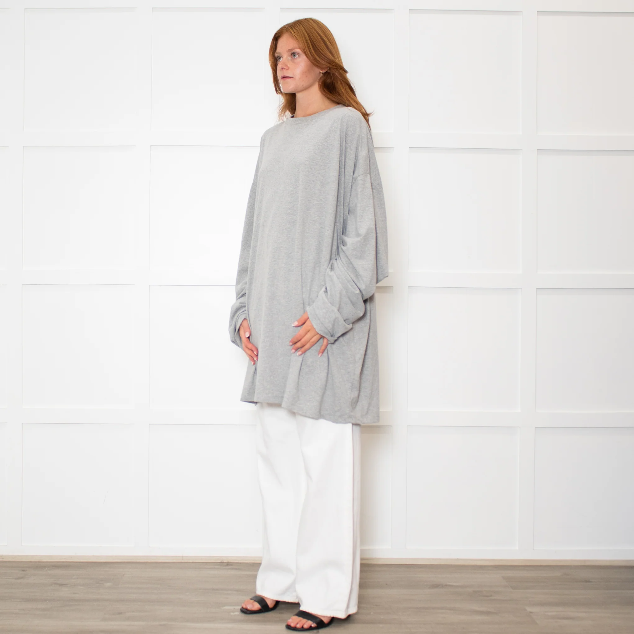 Raey Oversized Grey Cotton Long Sleeve Top - Image 3
