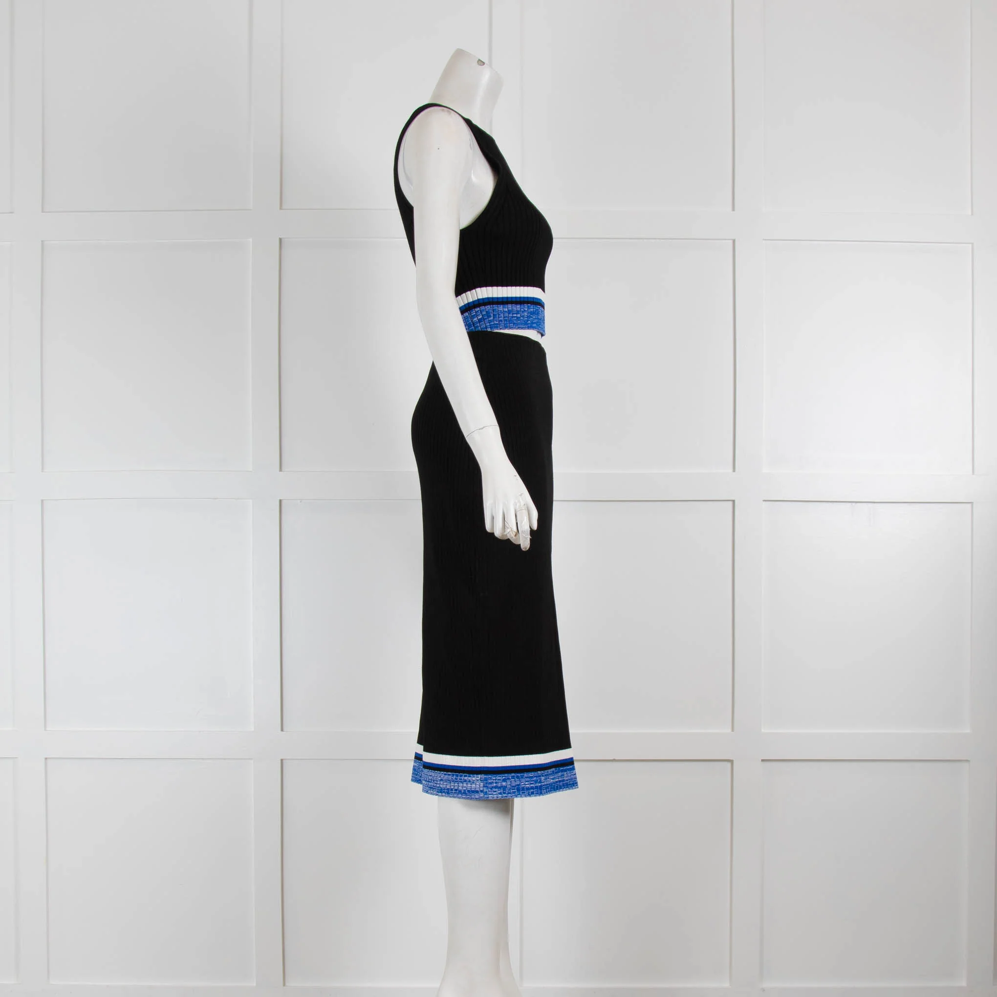 Rag & Bone Black Elasticated Skirt & Top with Blue & White Stripe Hem - Image 2