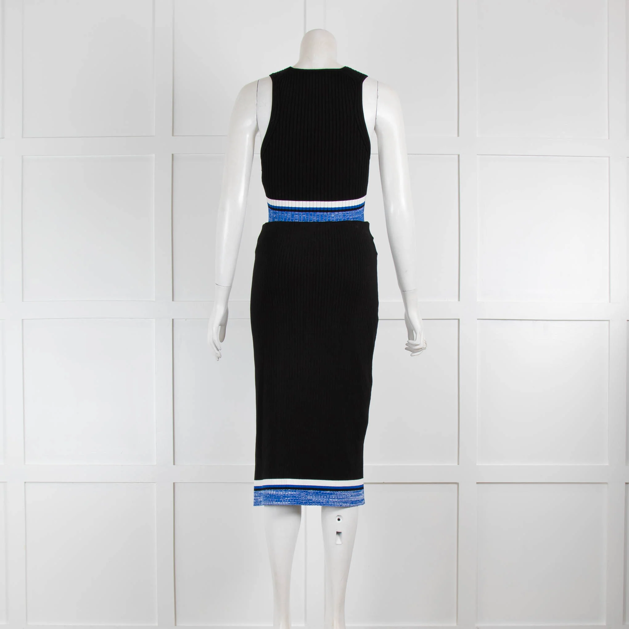 Rag & Bone Black Elasticated Skirt & Top with Blue & White Stripe Hem - Image 3