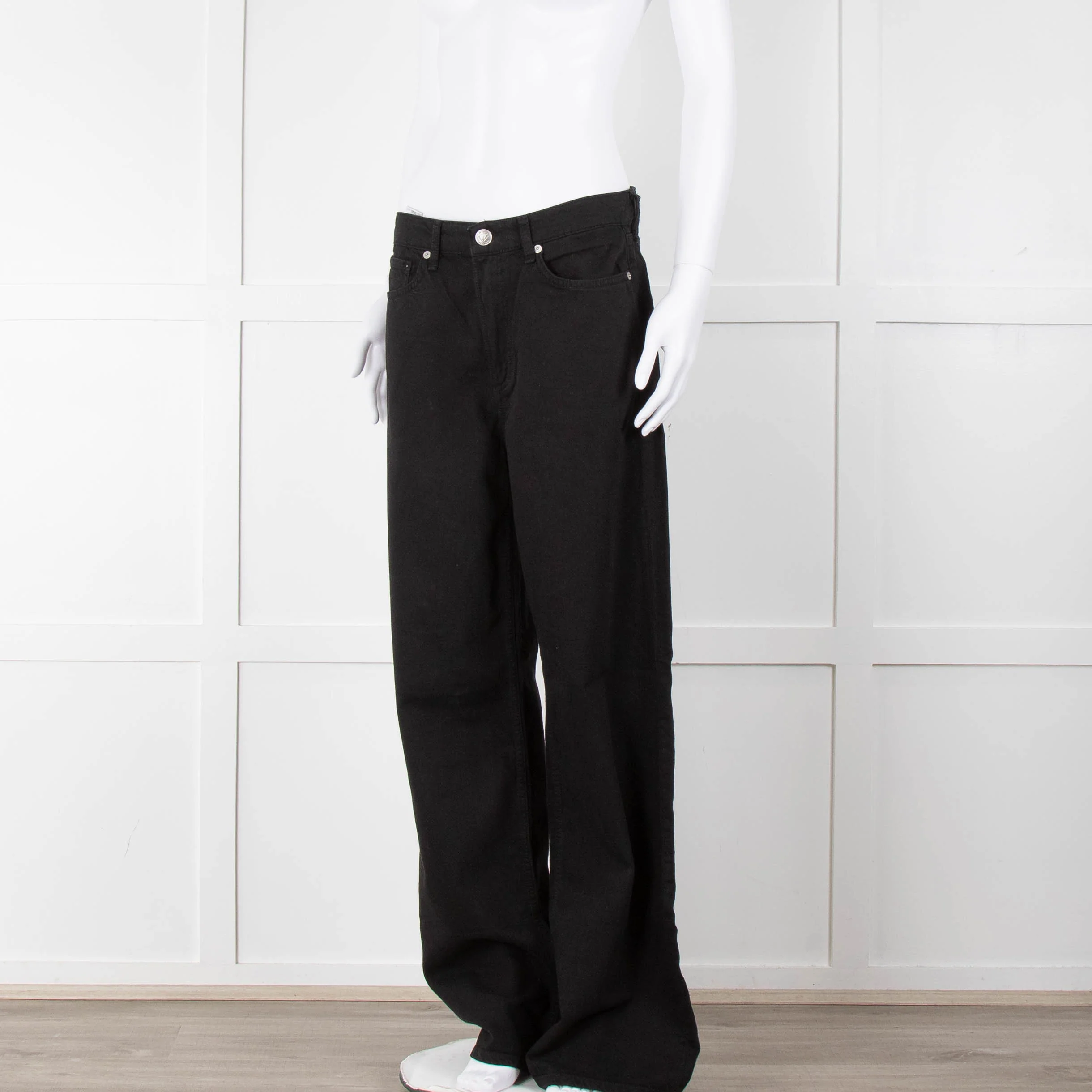 Rag & Bone Black Logan Mid Rise Wide Leg Jeans - Image 8