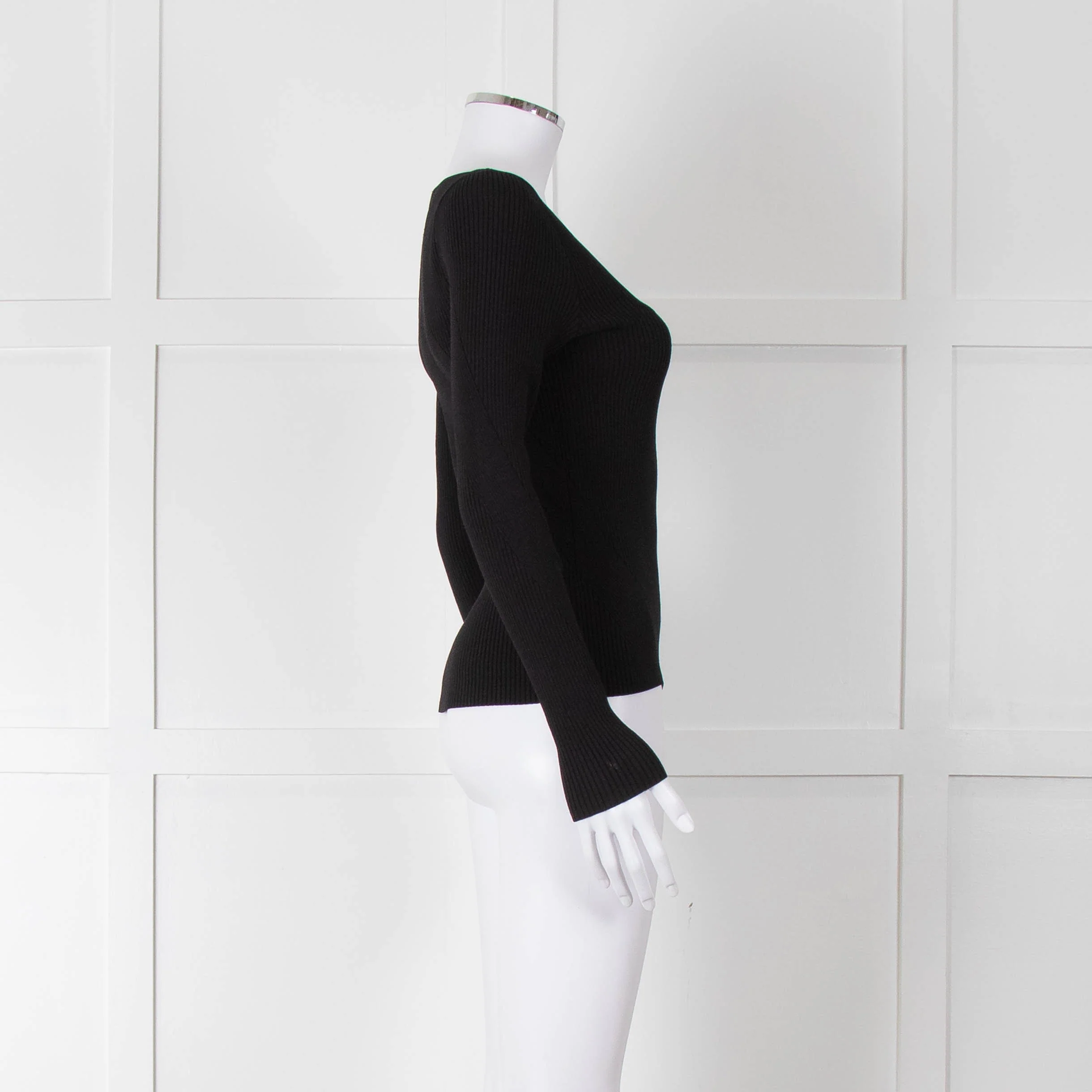 Rag & Bone Black Ribbed Square Neck Long Sleeve Top - Image 3